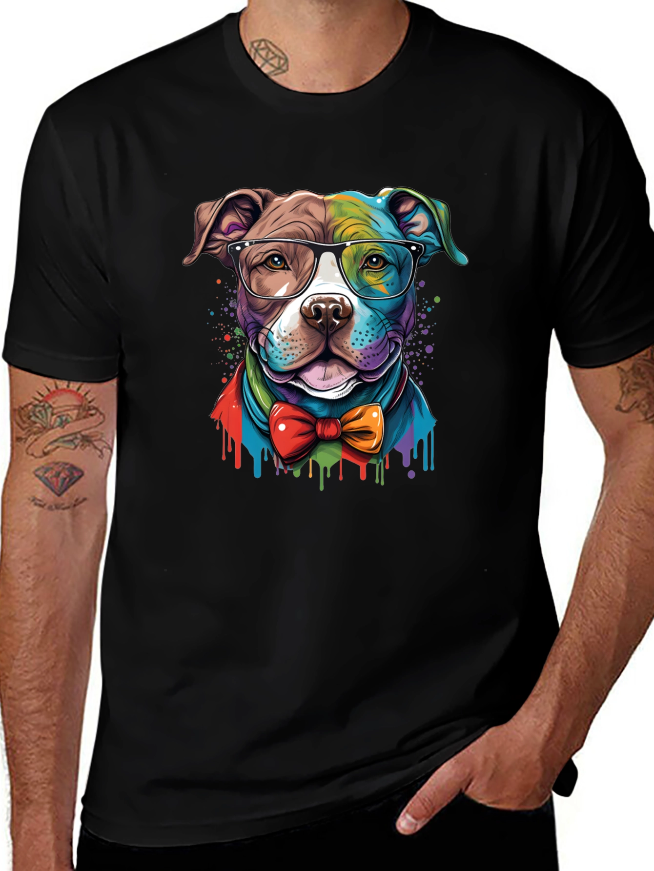 Dog with Glasses Graphic Tee - Black