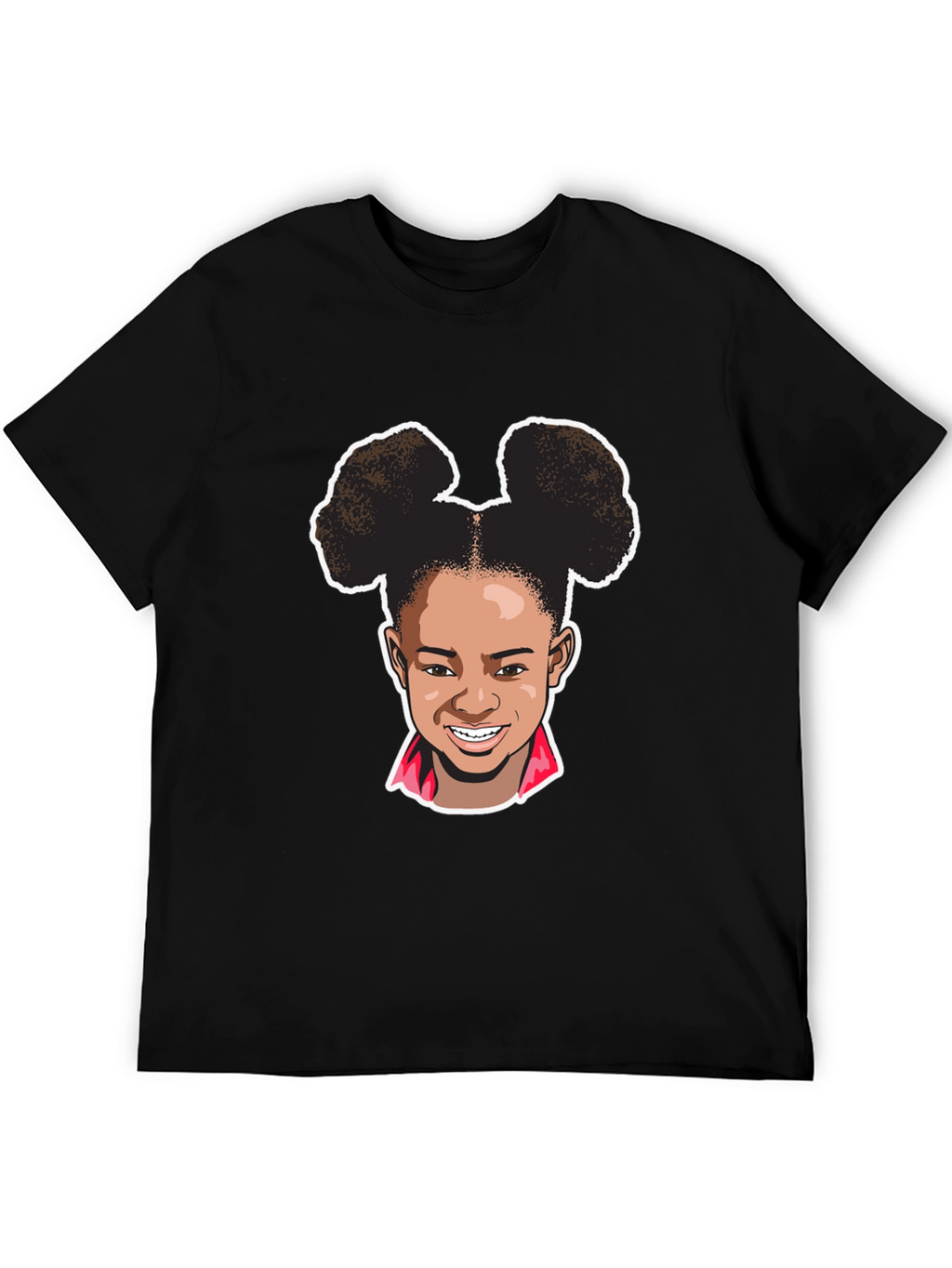 Cartoon Girl Graphic Tee - Black Cotton T-Shirt