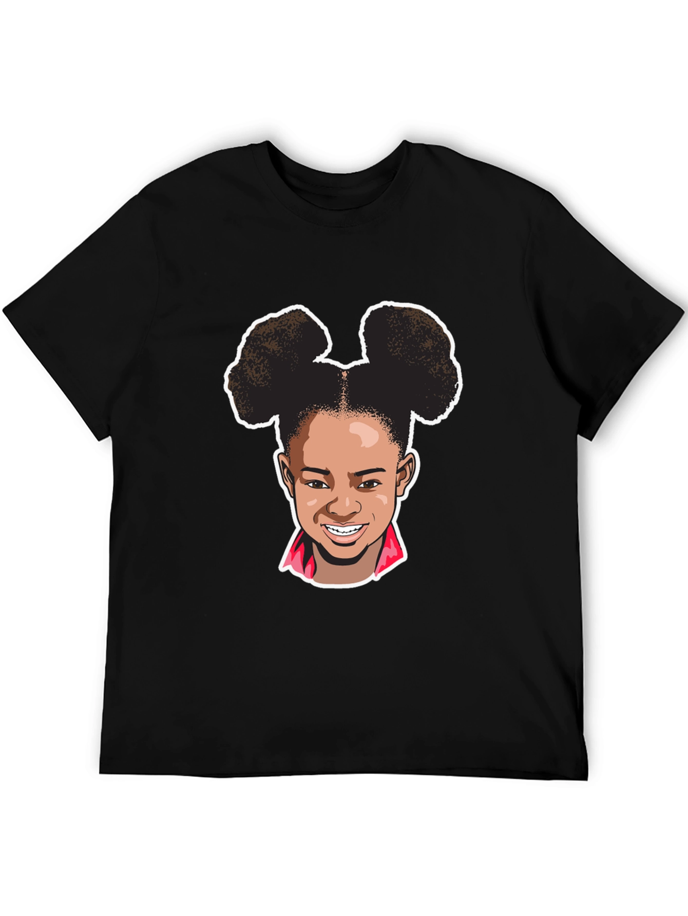 Cartoon Girl Graphic Tee - Black Cotton T-Shirt