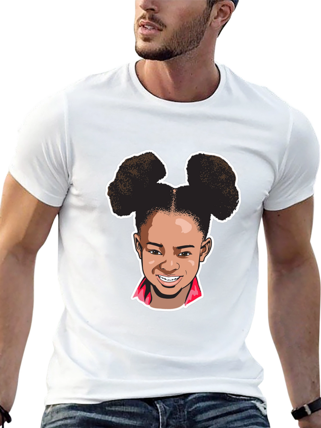 Cartoon Girl Graphic Tee - Black Cotton T-Shirt