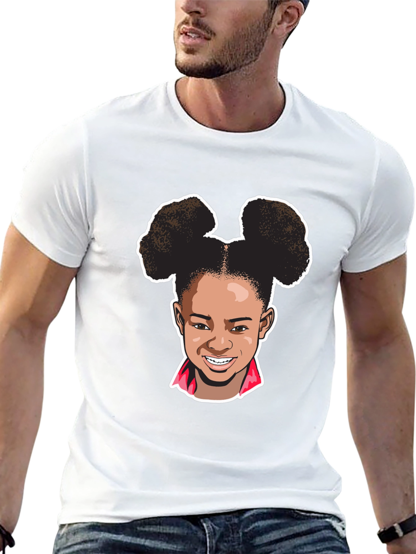 Cartoon Girl Graphic Tee - Black Cotton T-Shirt