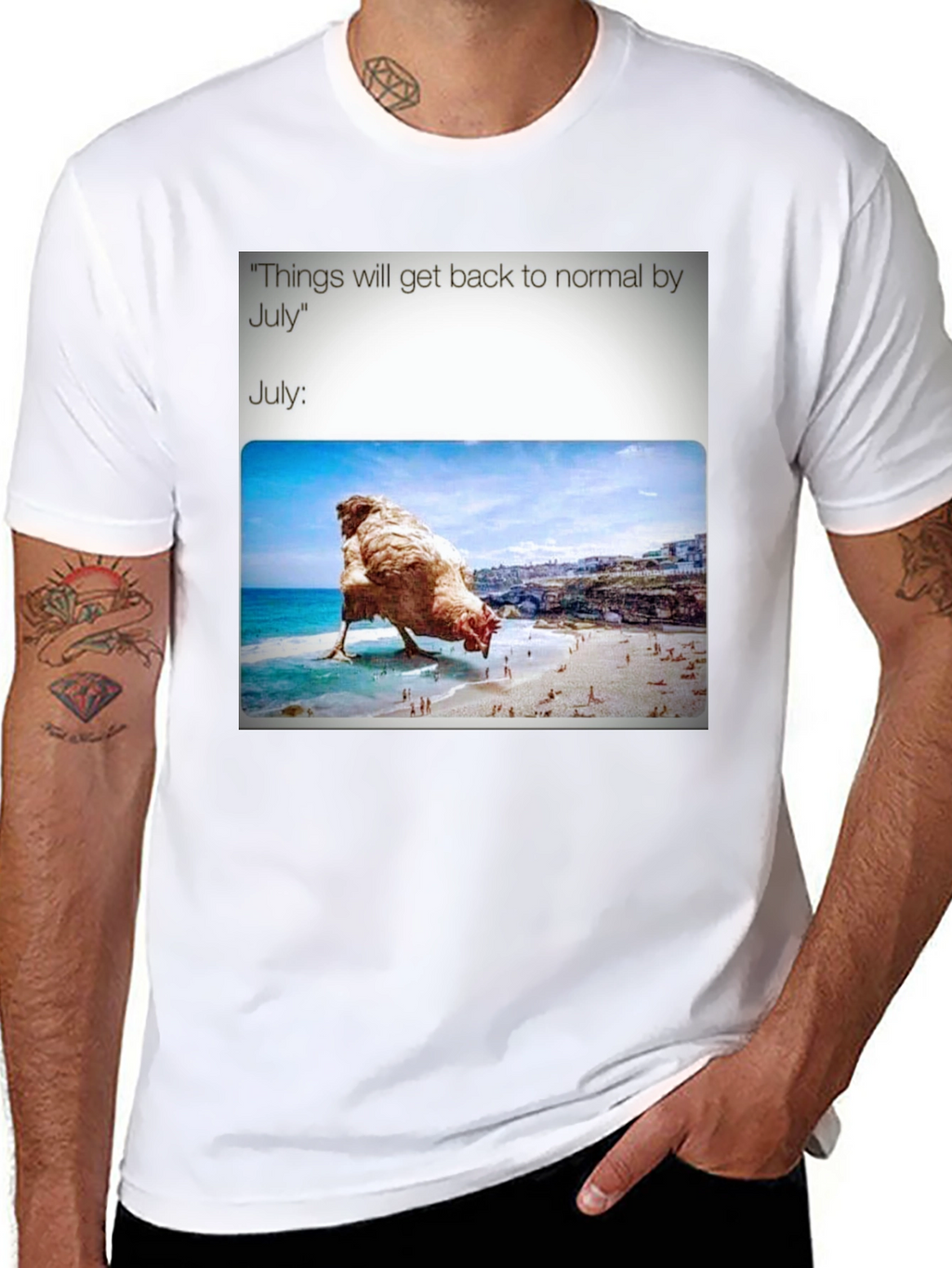 Humorous July Chicken Meme Graphic Tee