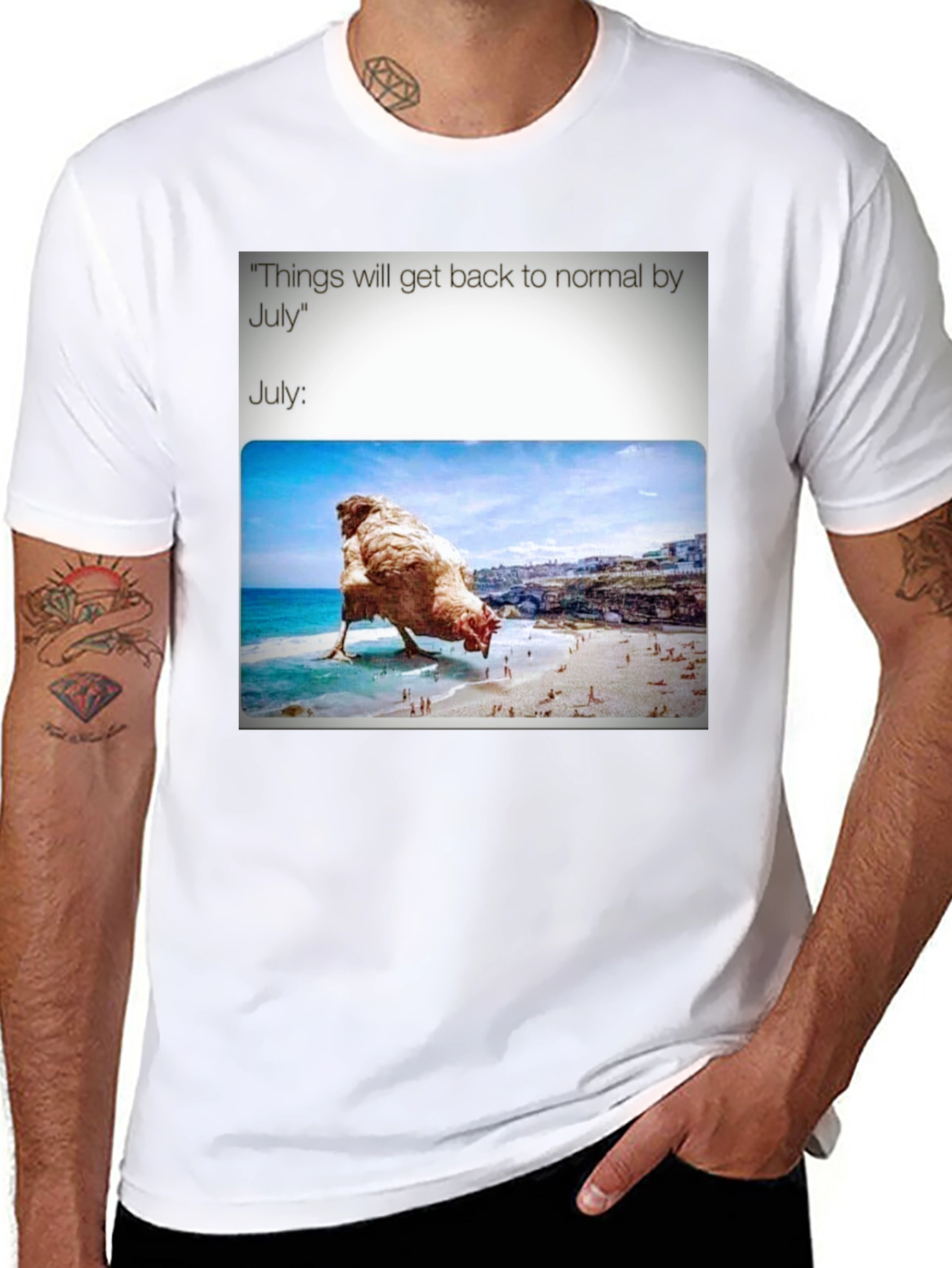 Humorous July Chicken Meme Graphic Tee