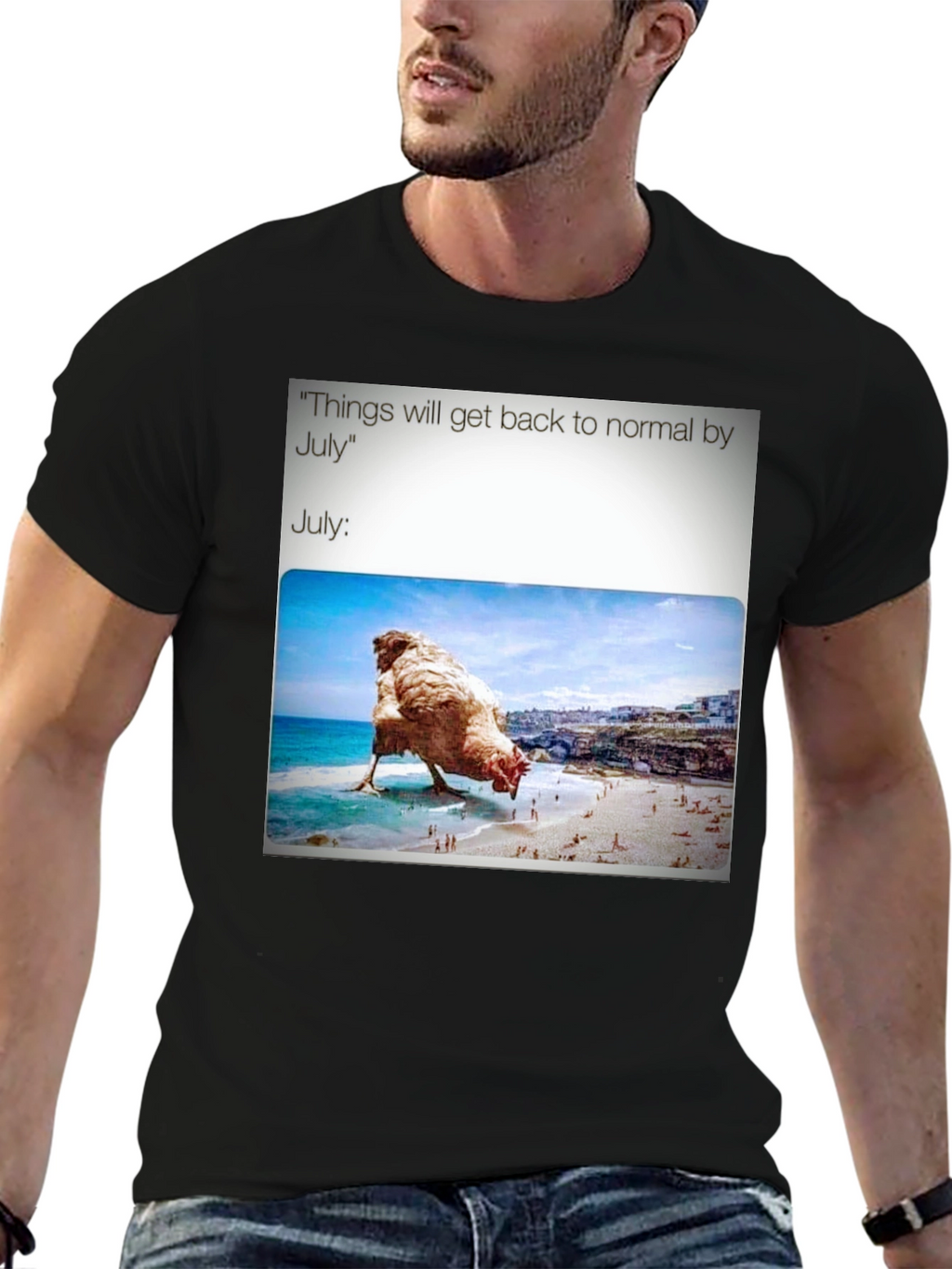 Humorous July Chicken Meme Graphic Tee