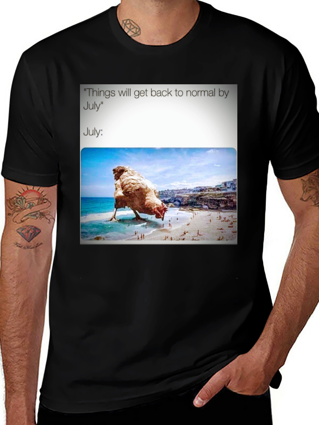 Humorous July Chicken Meme Graphic Tee