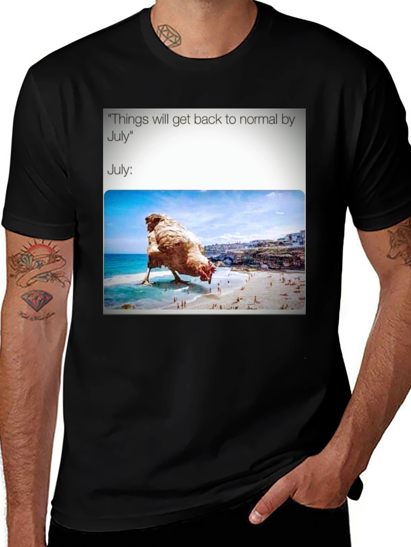 Humorous July Chicken Meme Graphic Tee