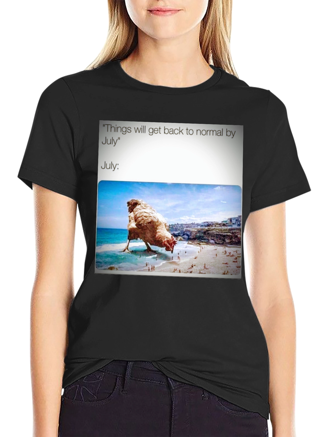 Humorous July Chicken Meme Graphic Tee