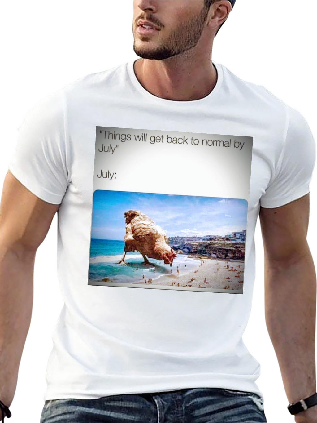 Humorous July Chicken Meme Graphic Tee