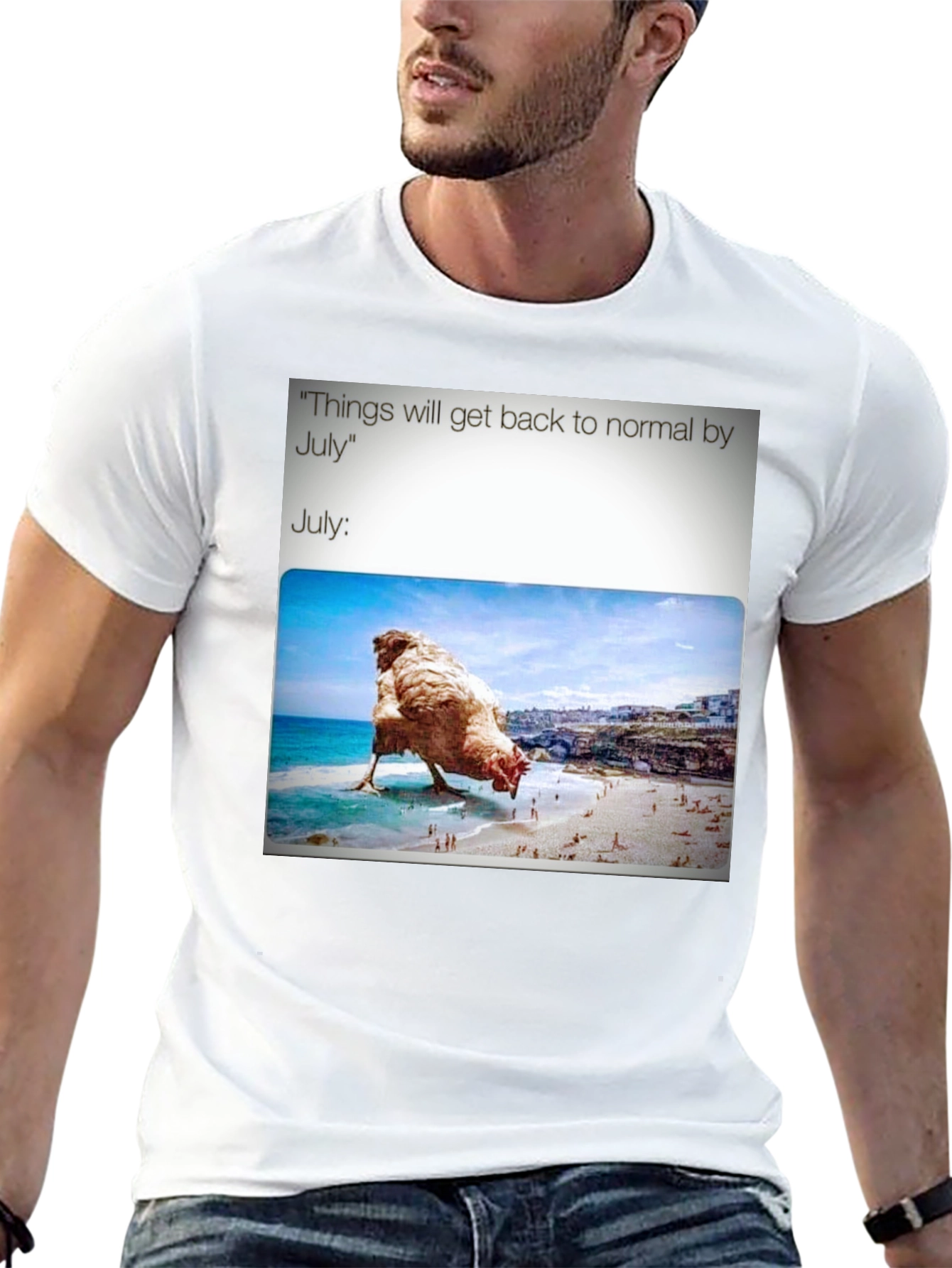 Humorous July Chicken Meme Graphic Tee