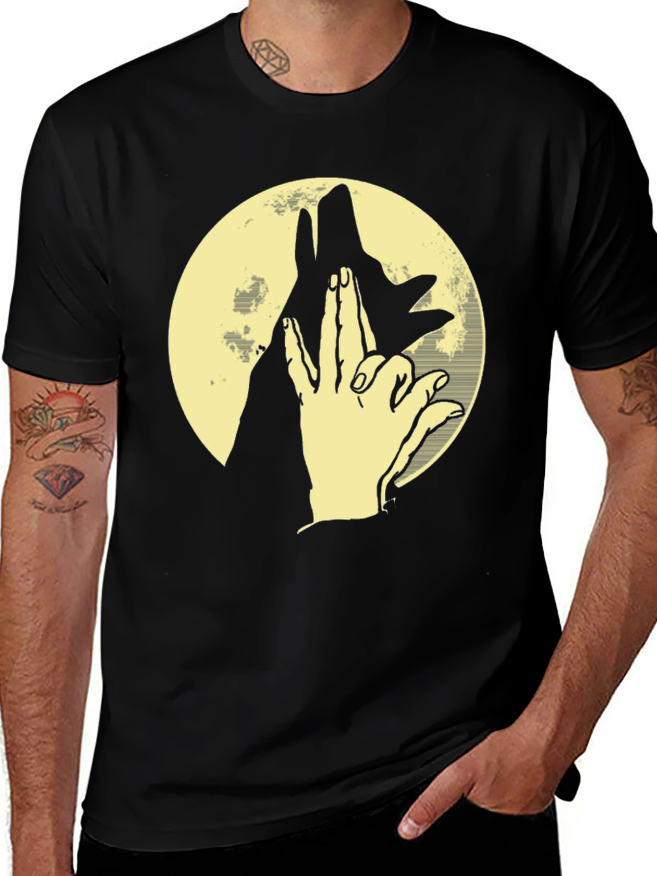 Shadow Puppet Wolf Graphic Tee - Black