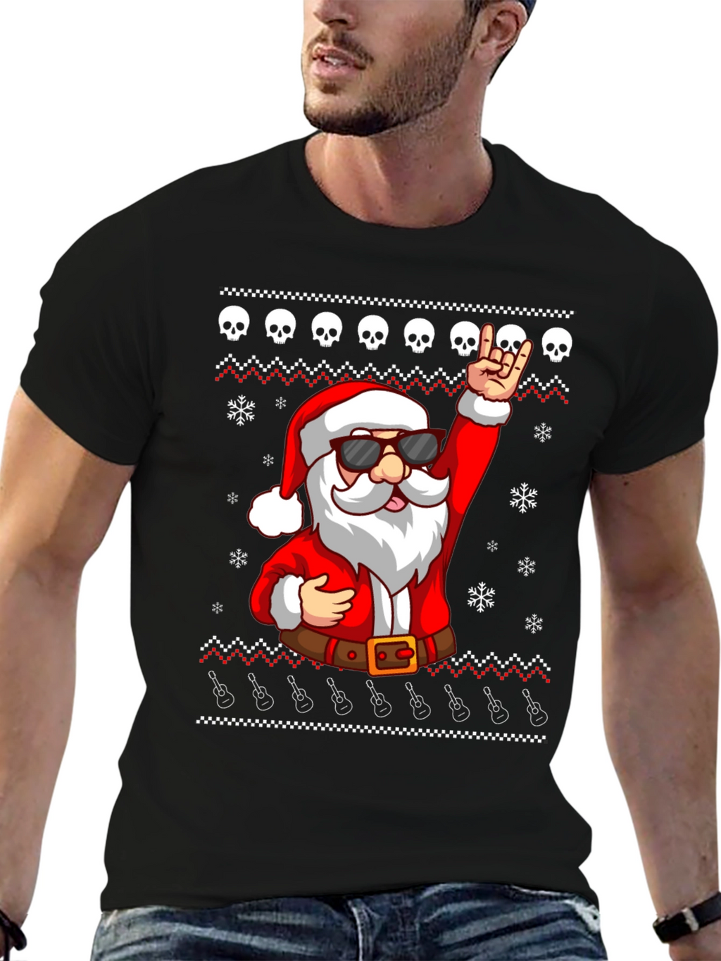 Rockin Santa Ugly Christmas T-Shirt
