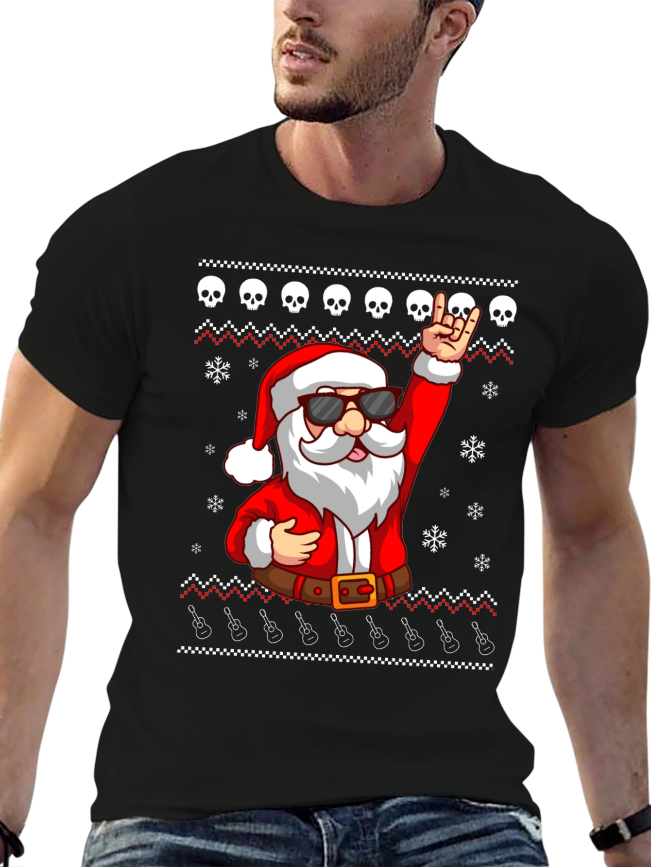 Rockin Santa Ugly Christmas T-Shirt
