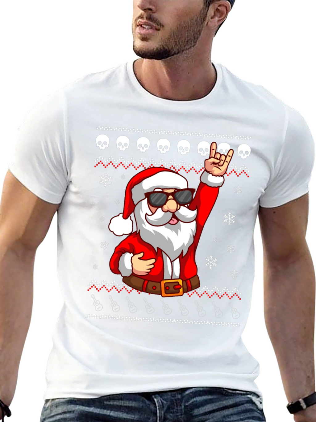 Rockin Santa Ugly Christmas T-Shirt