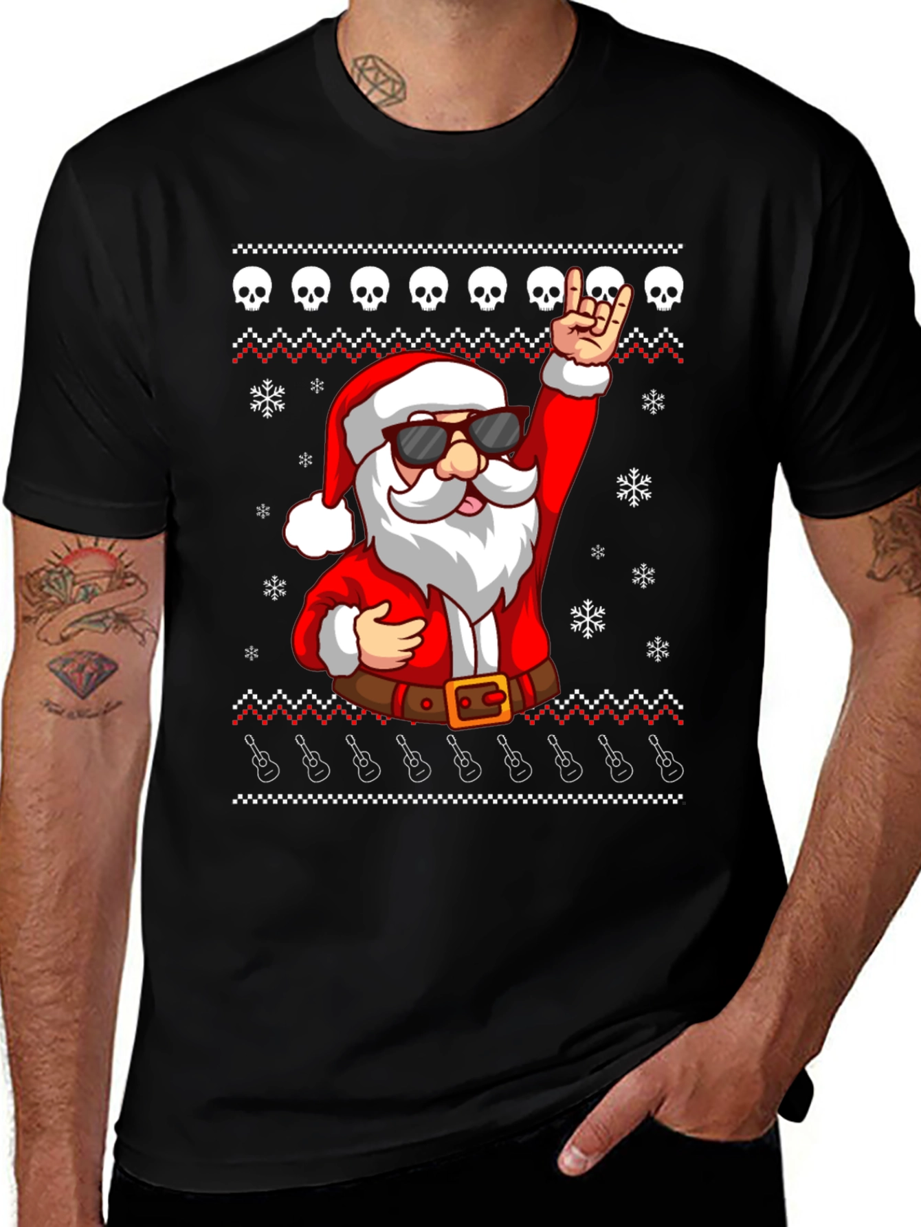Rockin Santa Ugly Christmas T-Shirt