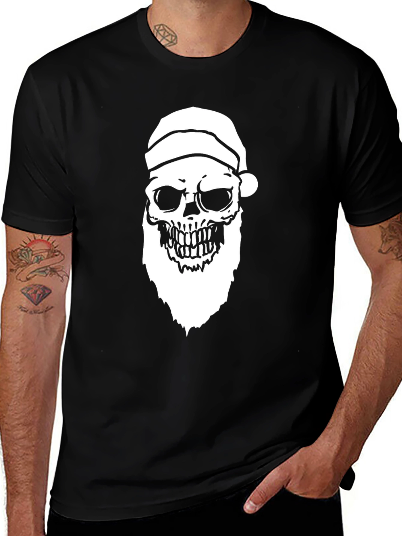 Santa Skull Graphic Tee - Holiday Humor