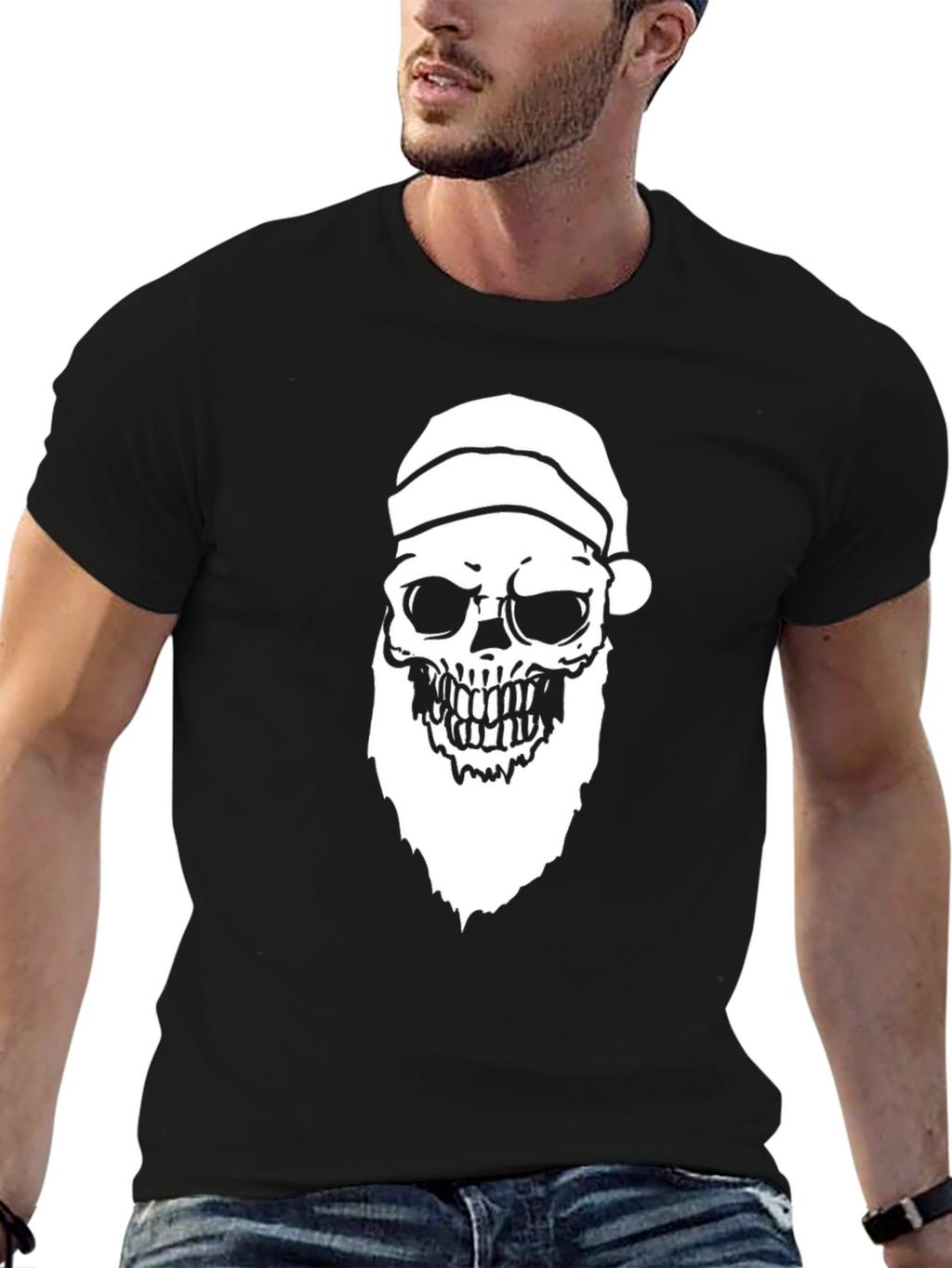 Santa Skull Graphic Tee - Holiday Humor