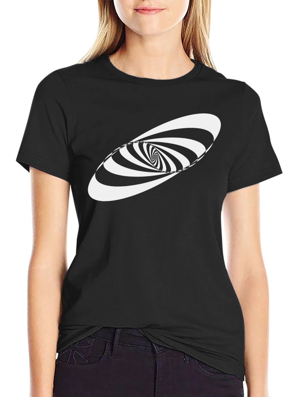 Optical Illusion Swirl Graphic Tee - Black Cotton
