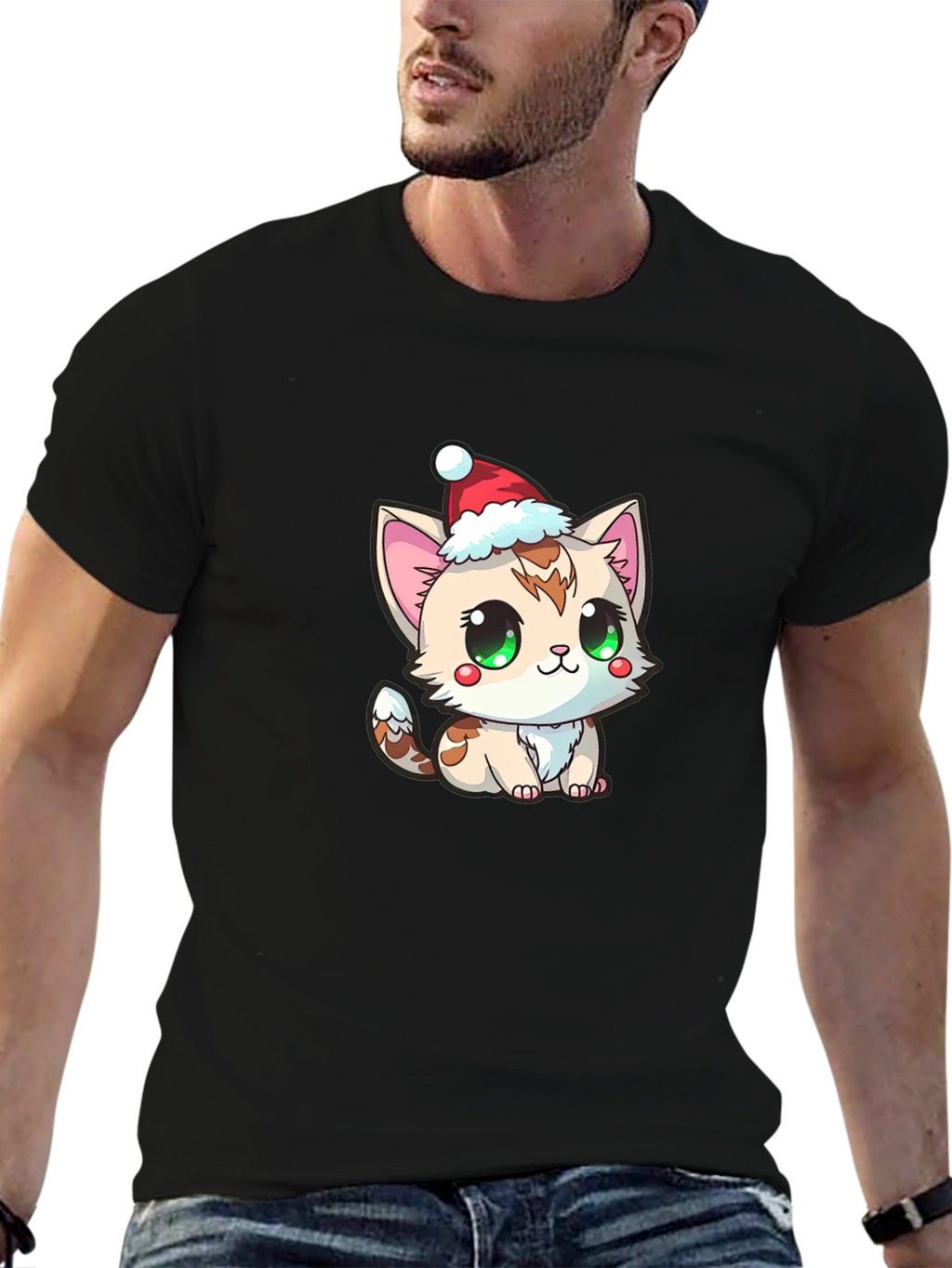 Cute Kitten in Santa Hat Graphic Tee