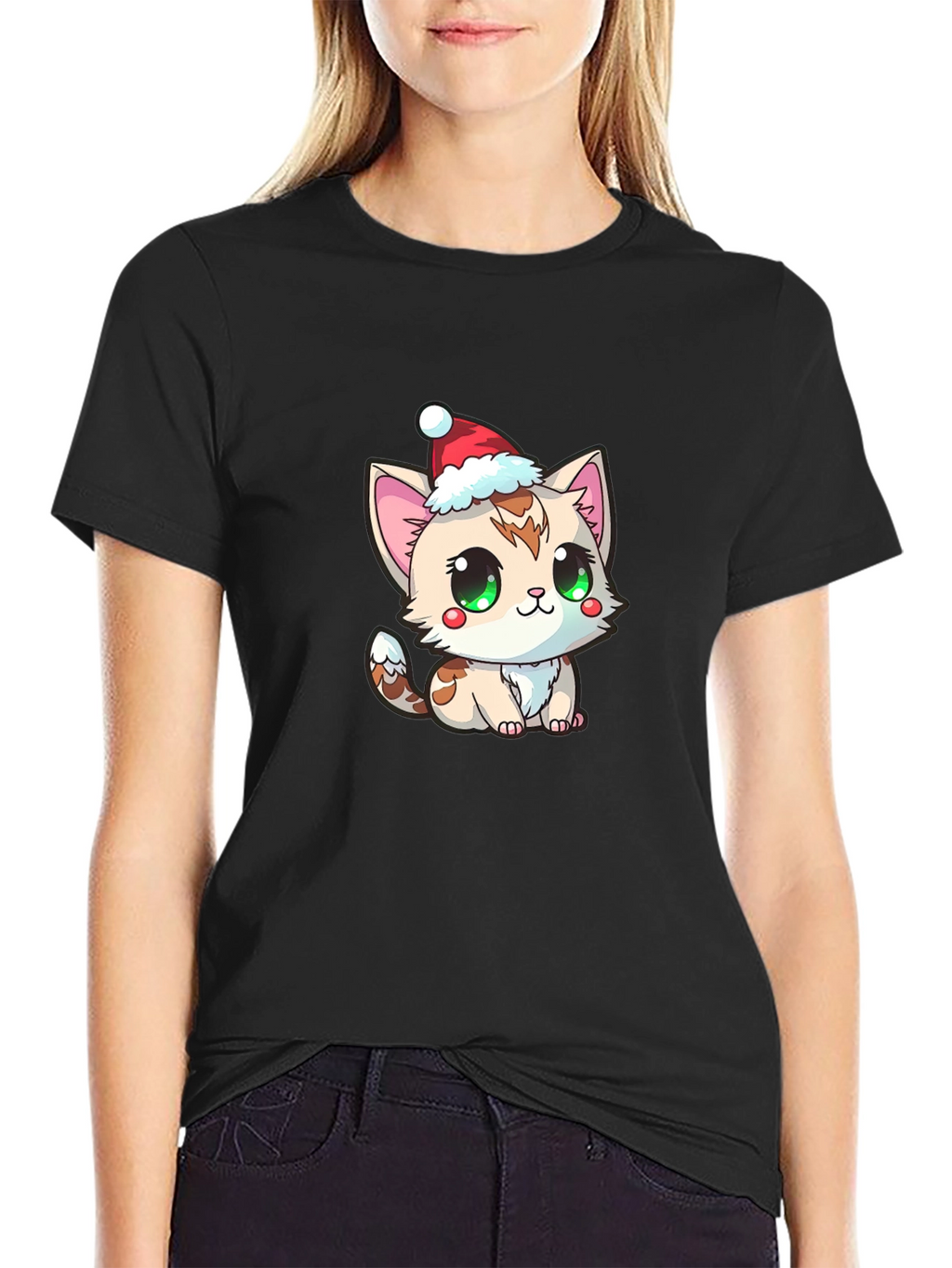 Cute Kitten in Santa Hat Graphic Tee