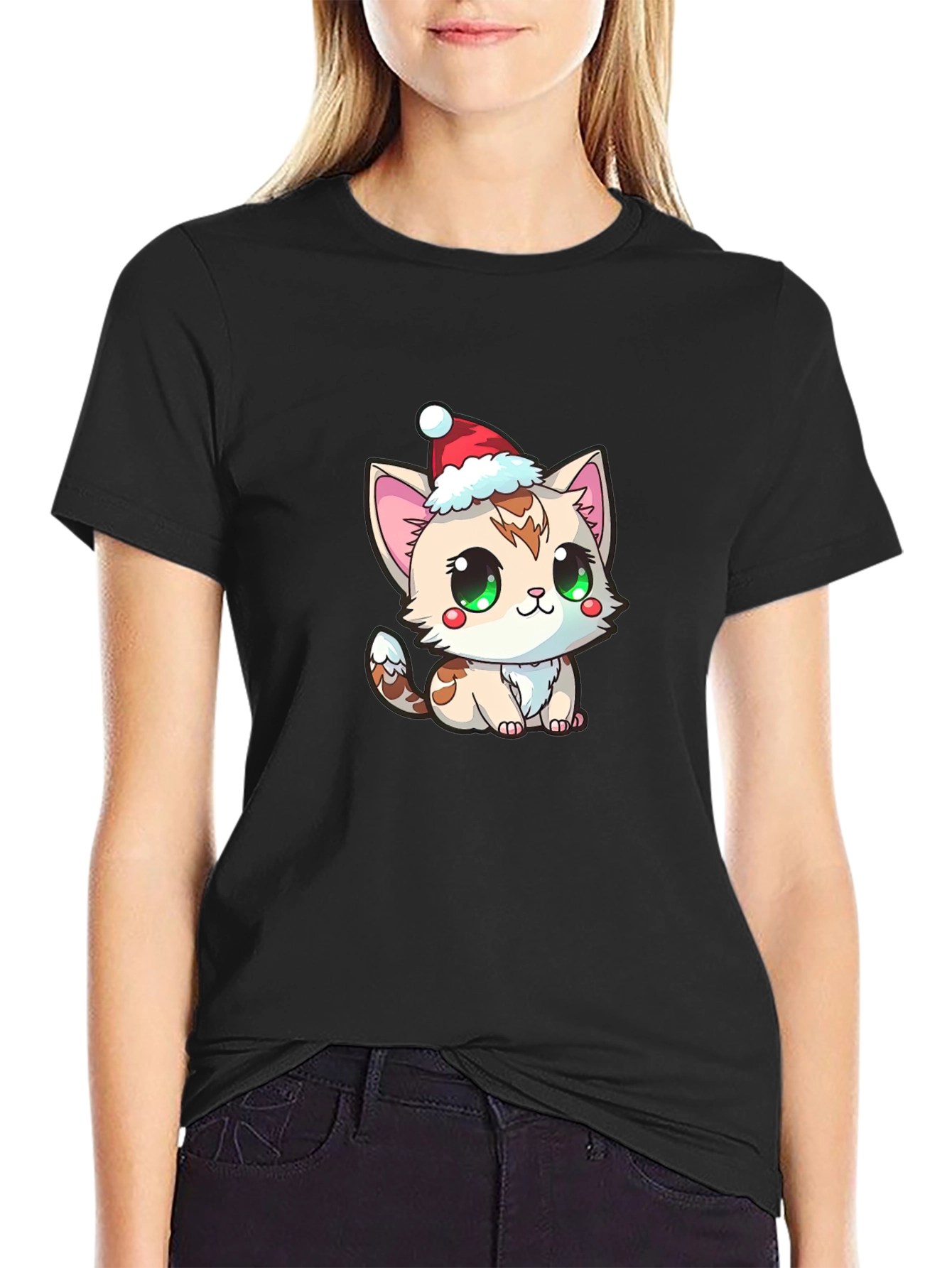 Cute Kitten in Santa Hat Graphic Tee
