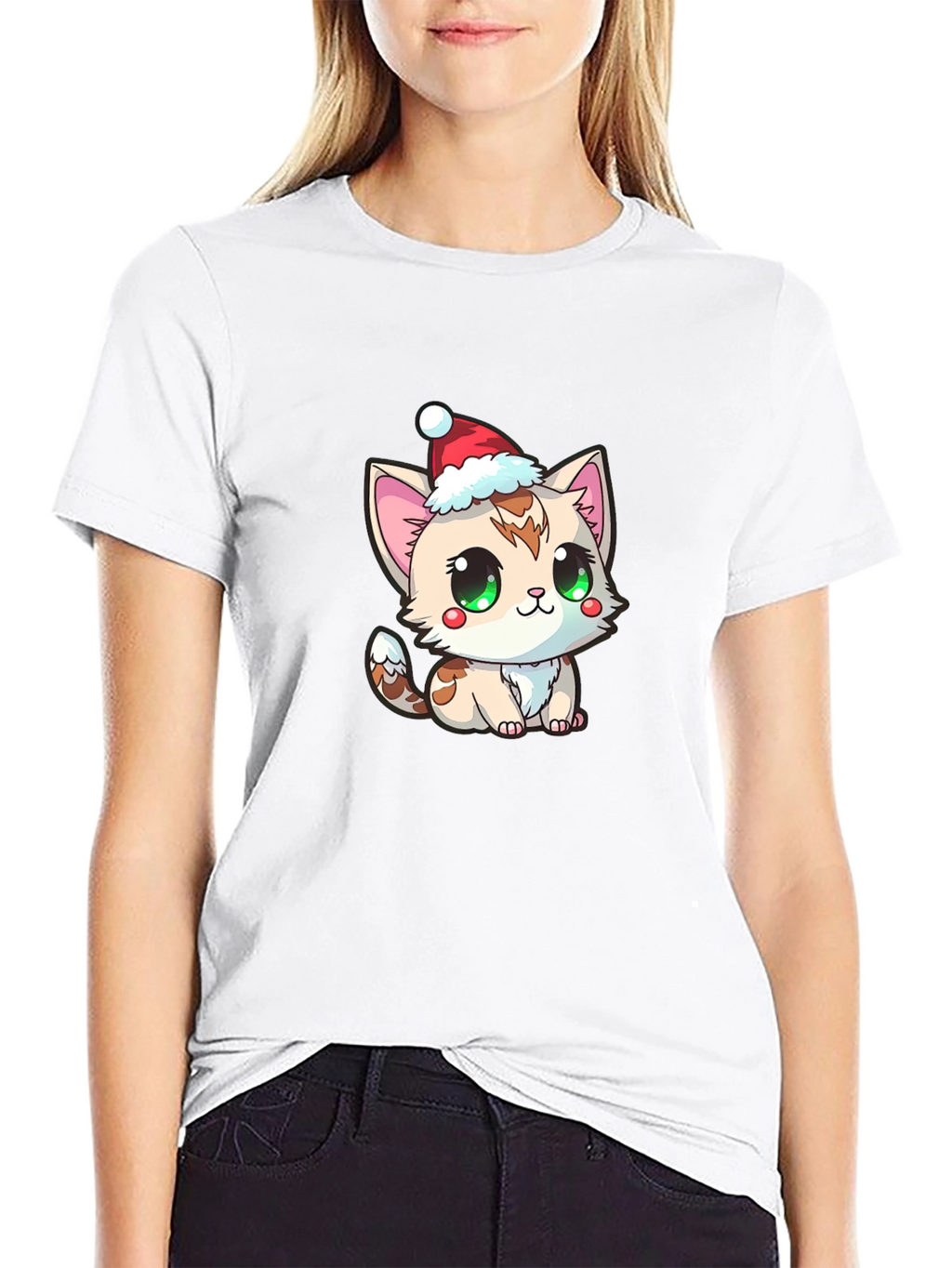 Cute Kitten in Santa Hat Graphic Tee