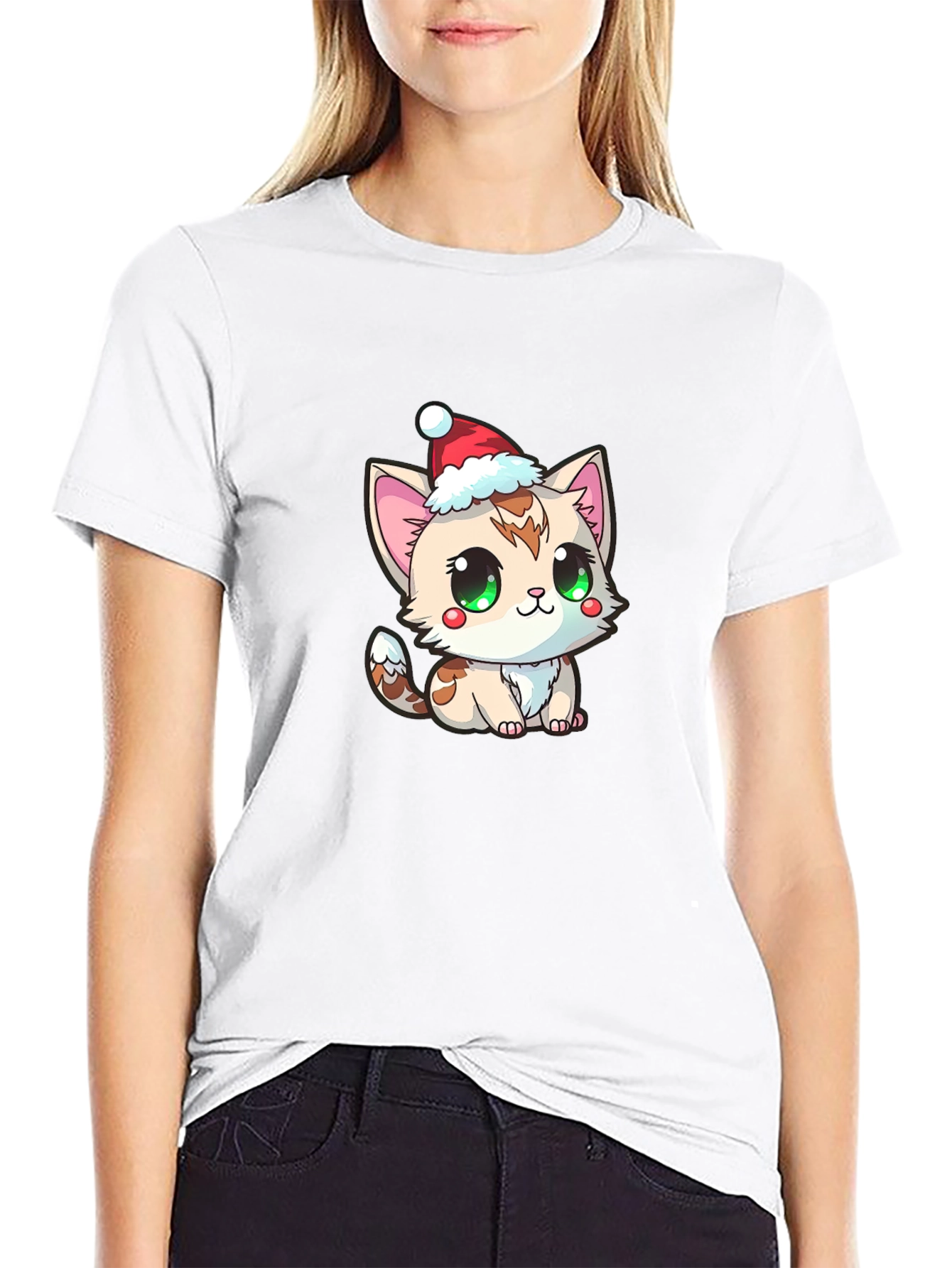 Cute Kitten in Santa Hat Graphic Tee