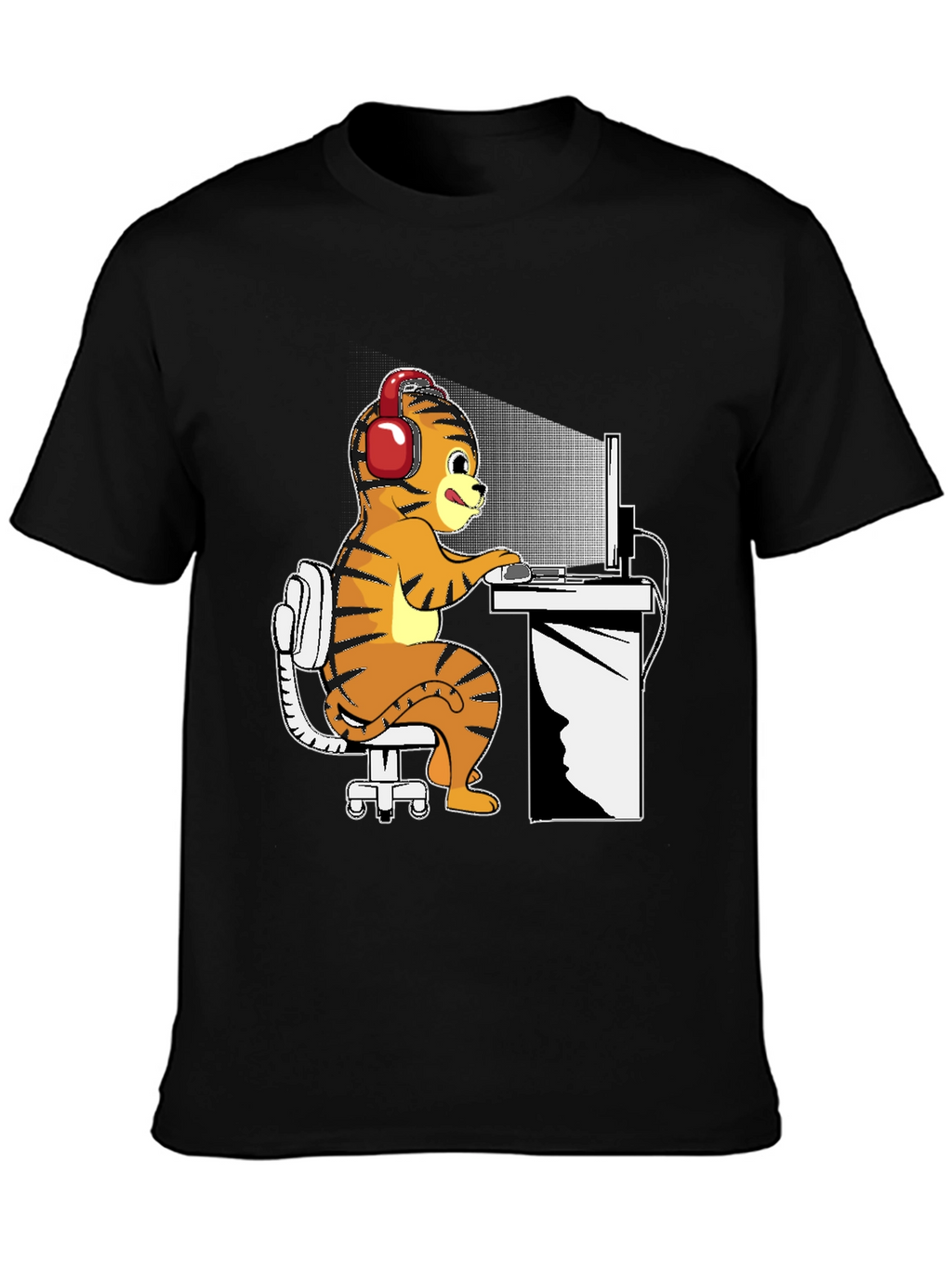 Gamer Tiger Graphic Tee - Black Cotton Comfort