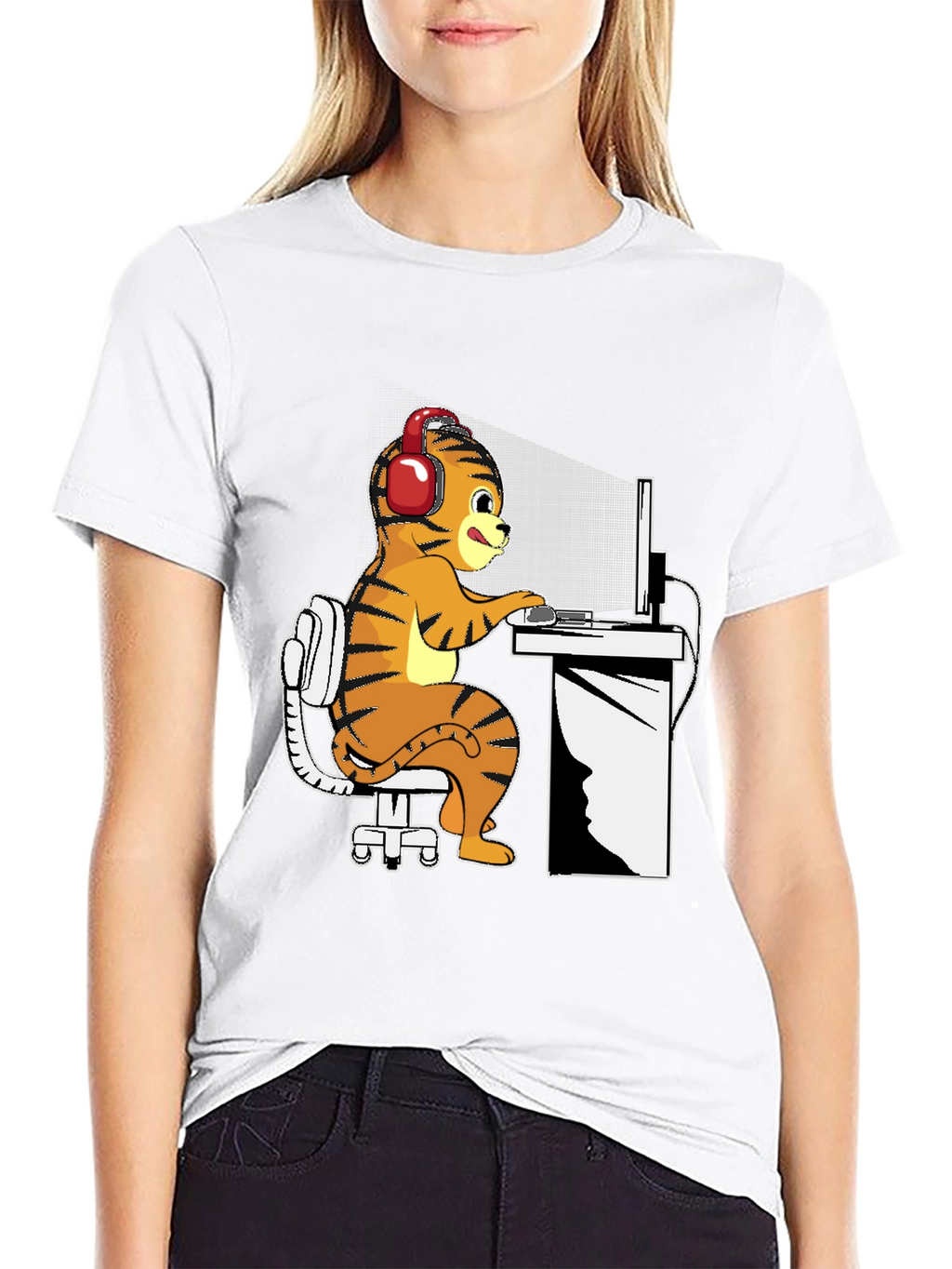 Gamer Tiger Graphic Tee - Black Cotton Comfort
