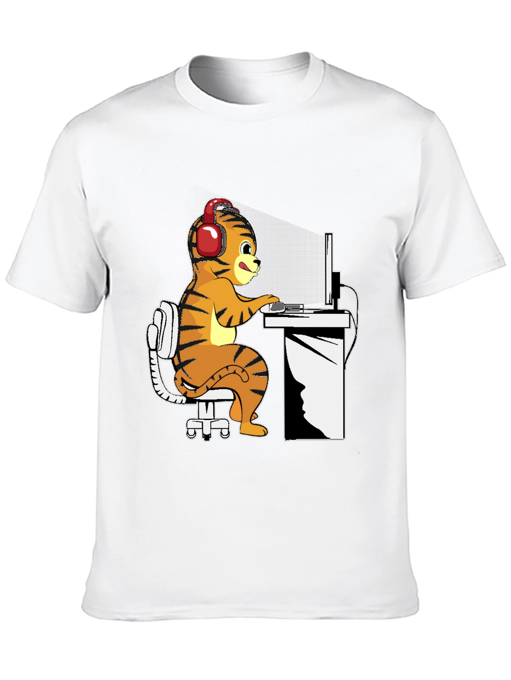 Gamer Tiger Graphic Tee - Black Cotton Comfort