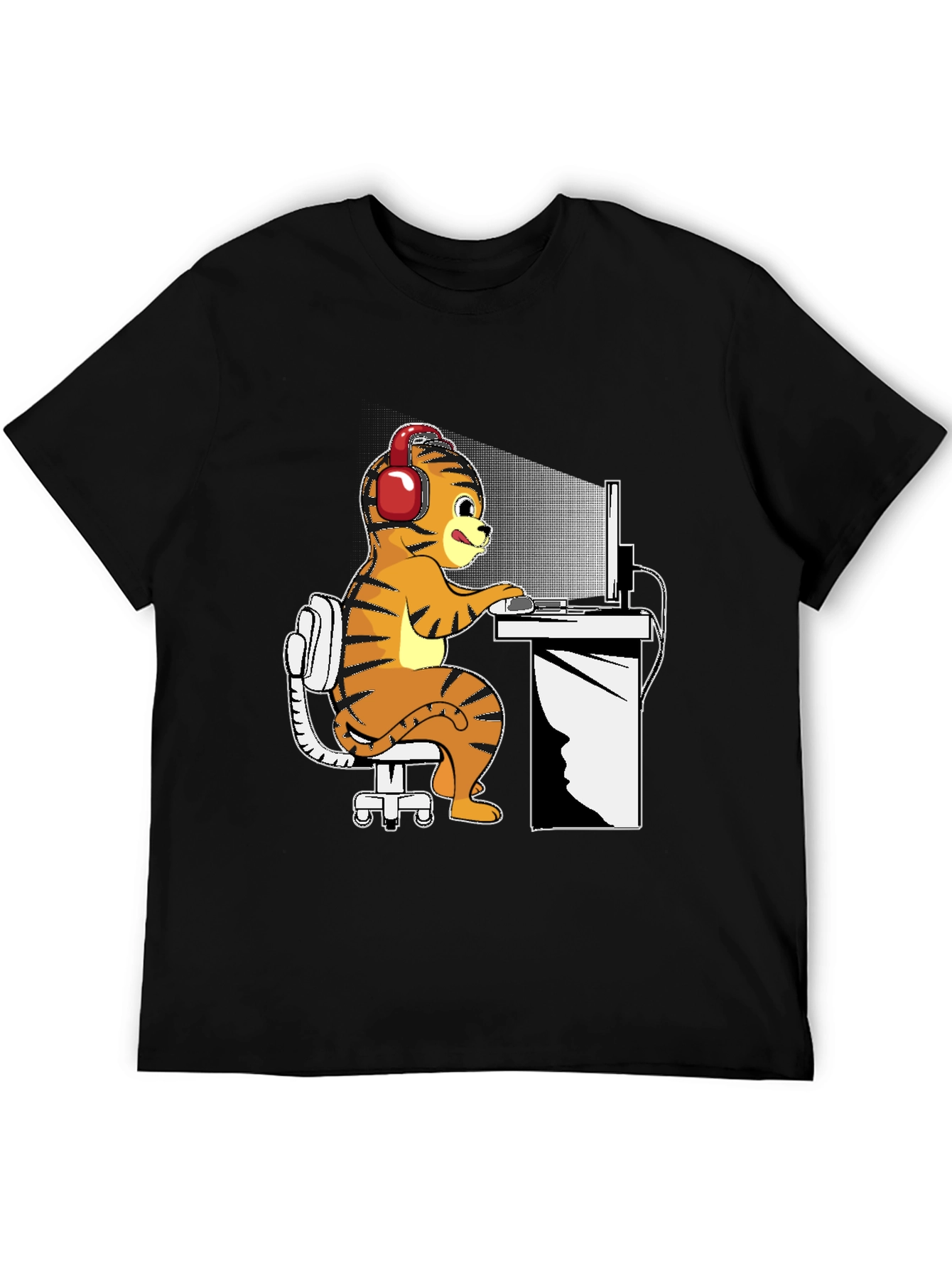 Gamer Tiger Graphic Tee - Black Cotton Comfort