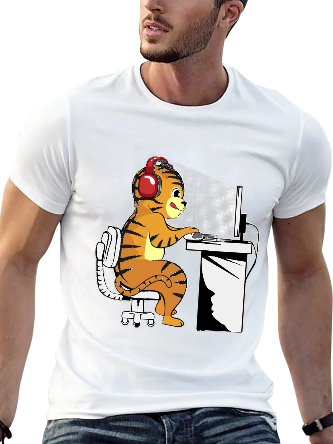 Gamer Tiger Graphic Tee - Black Cotton Comfort