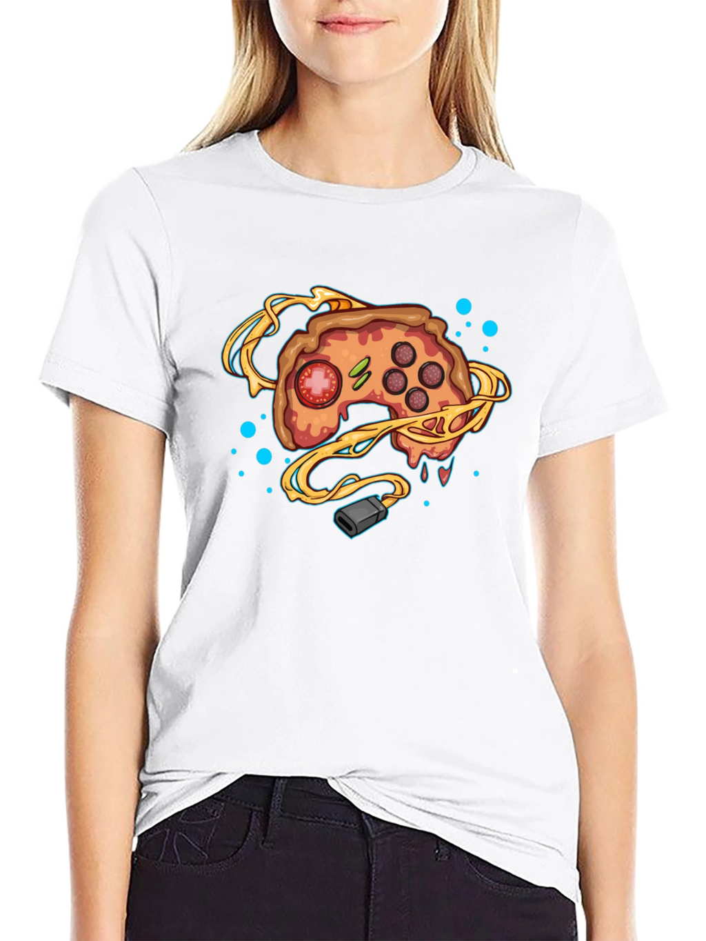 Gamer Pizza Controller Black T-Shirt