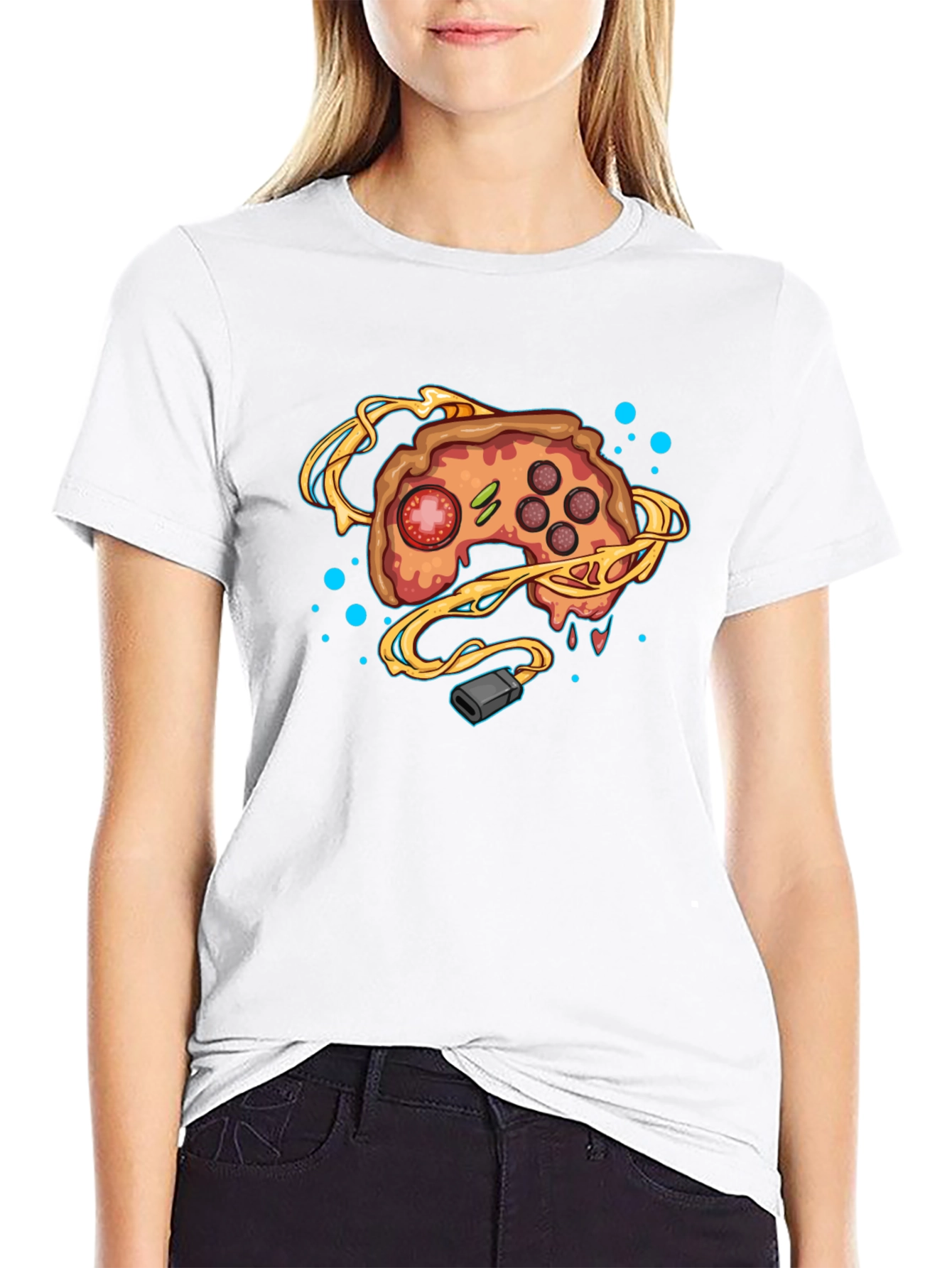 Gamer Pizza Controller Black T-Shirt