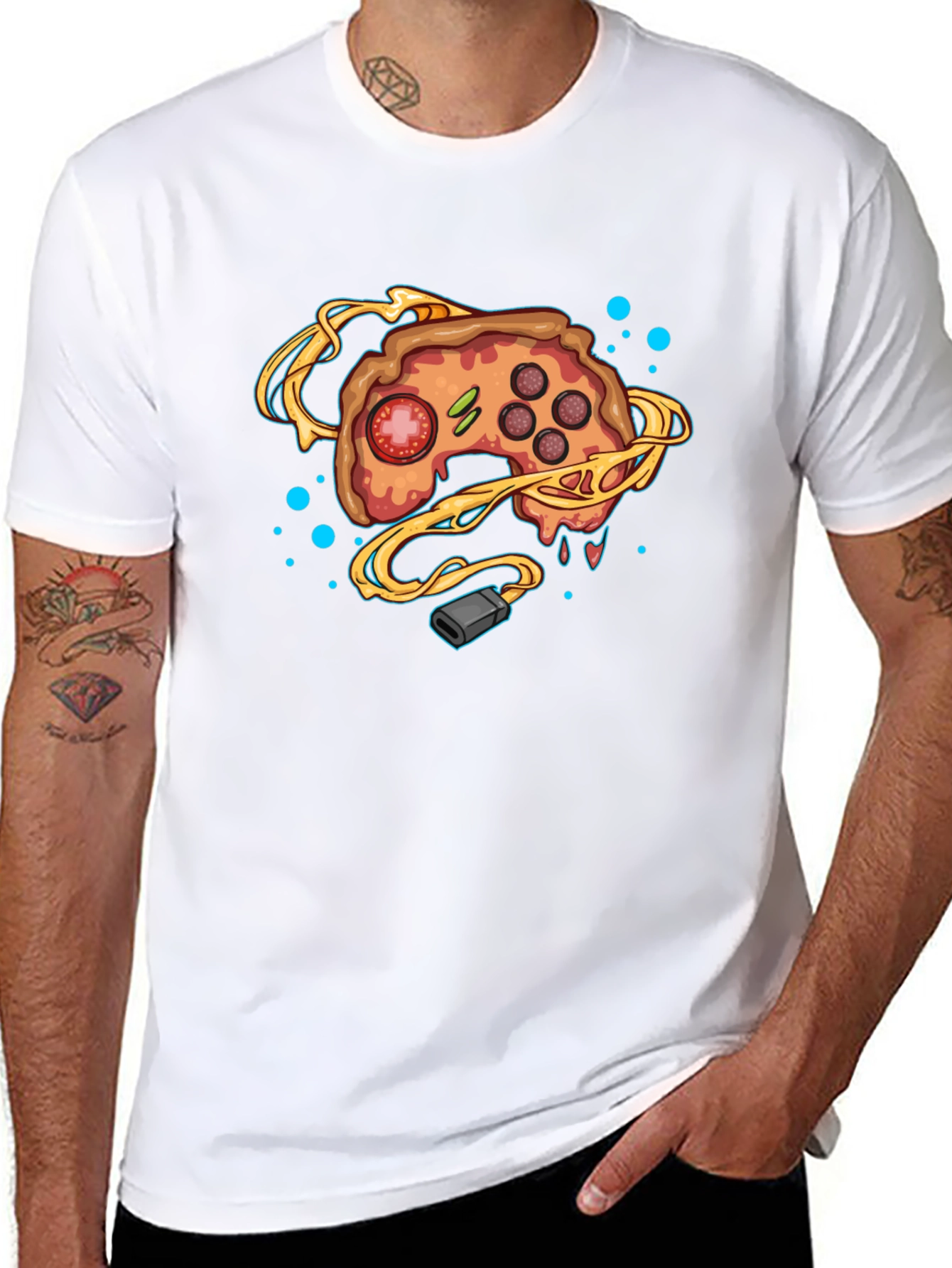 Gamer Pizza Controller Black T-Shirt