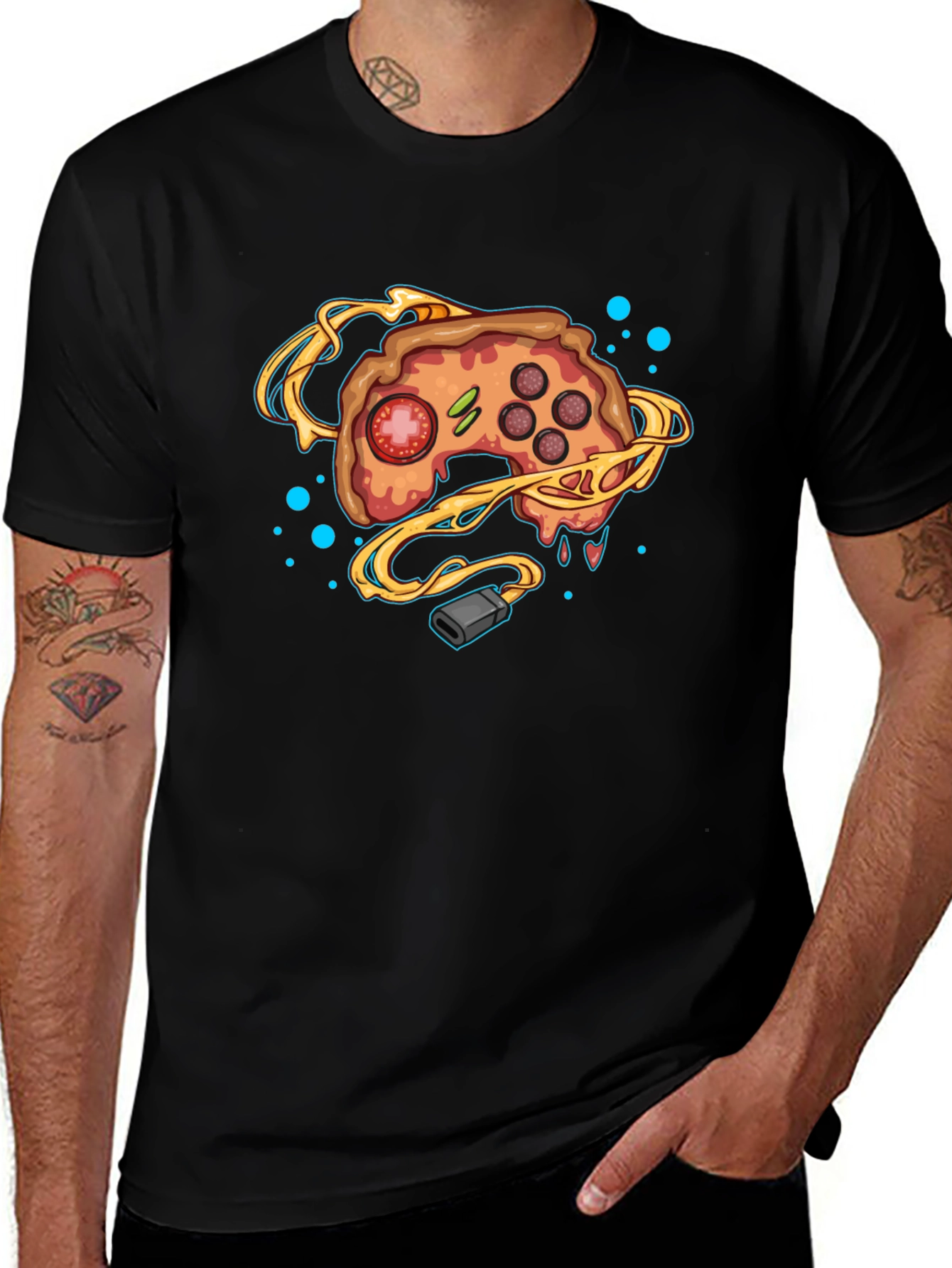 Gamer Pizza Controller Black T-Shirt