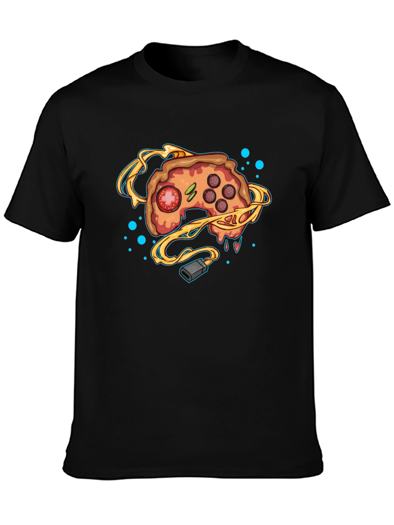 Gamer Pizza Controller Black T-Shirt
