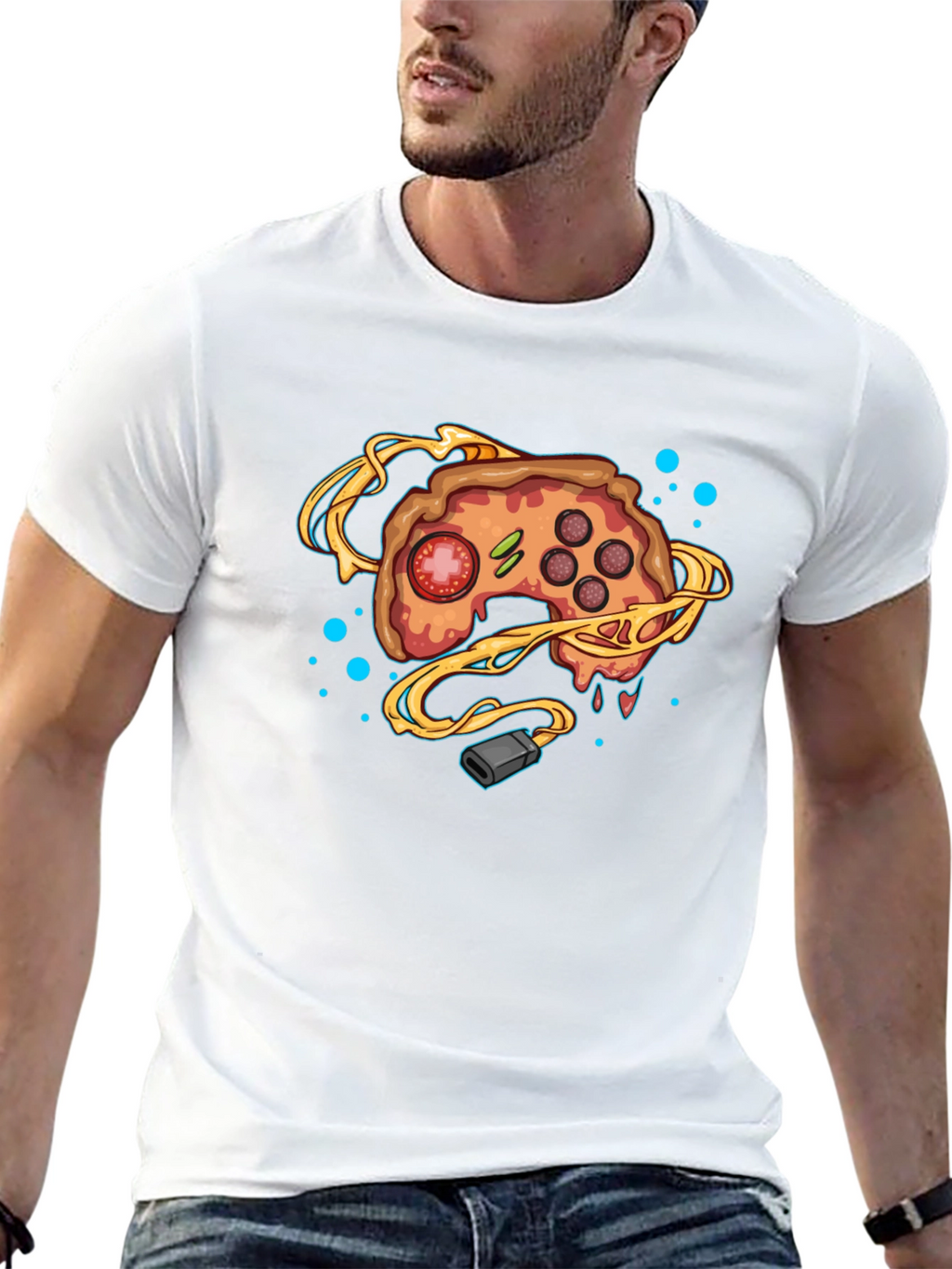 Gamer Pizza Controller Black T-Shirt