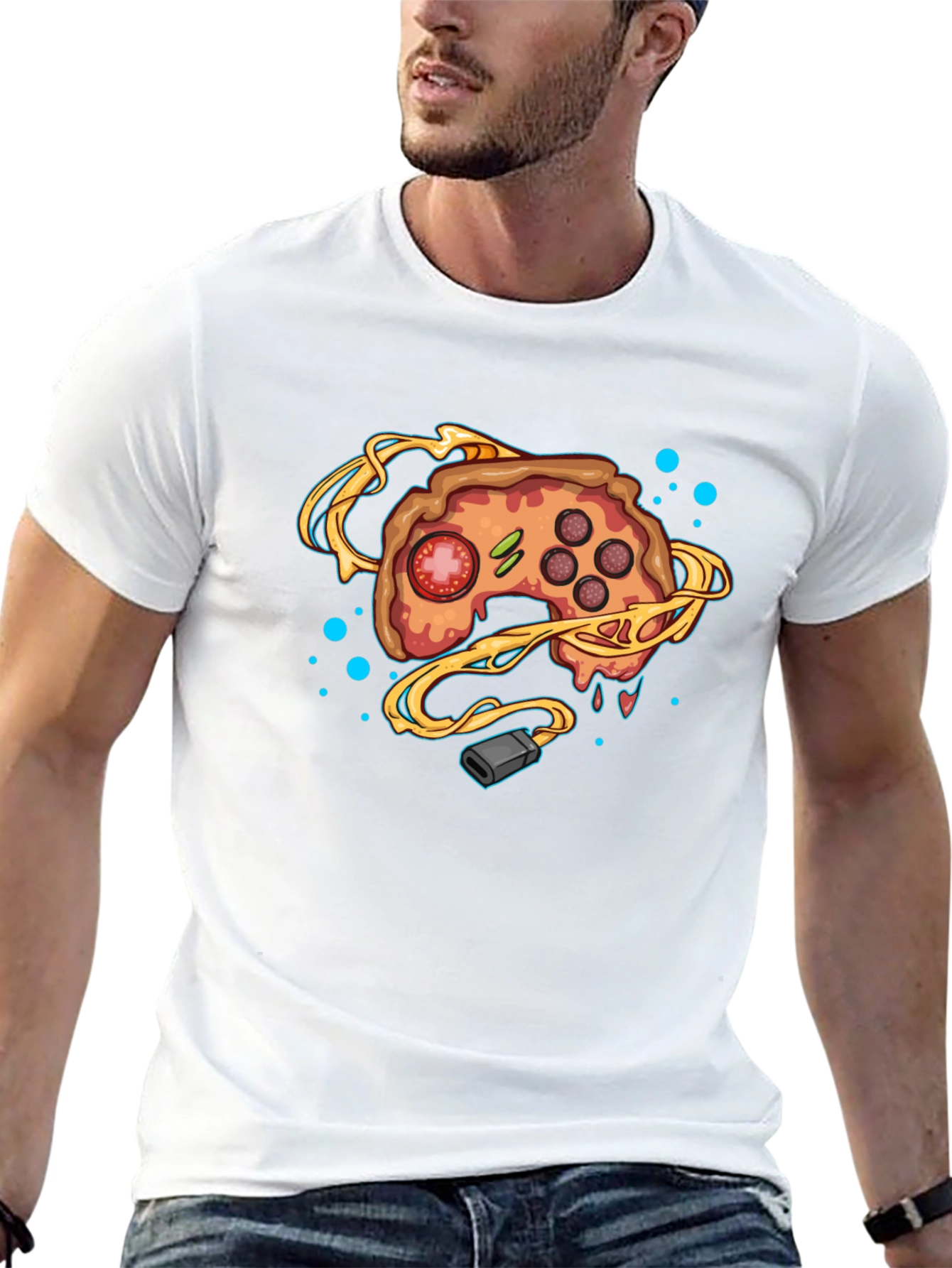 Gamer Pizza Controller Black T-Shirt