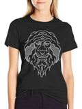 Lion Line Art Graphic Black T-Shirt