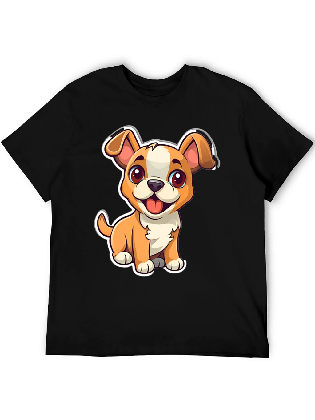 Cute Cartoon Dog Graphic Tee - Black Unisex T-Shirt