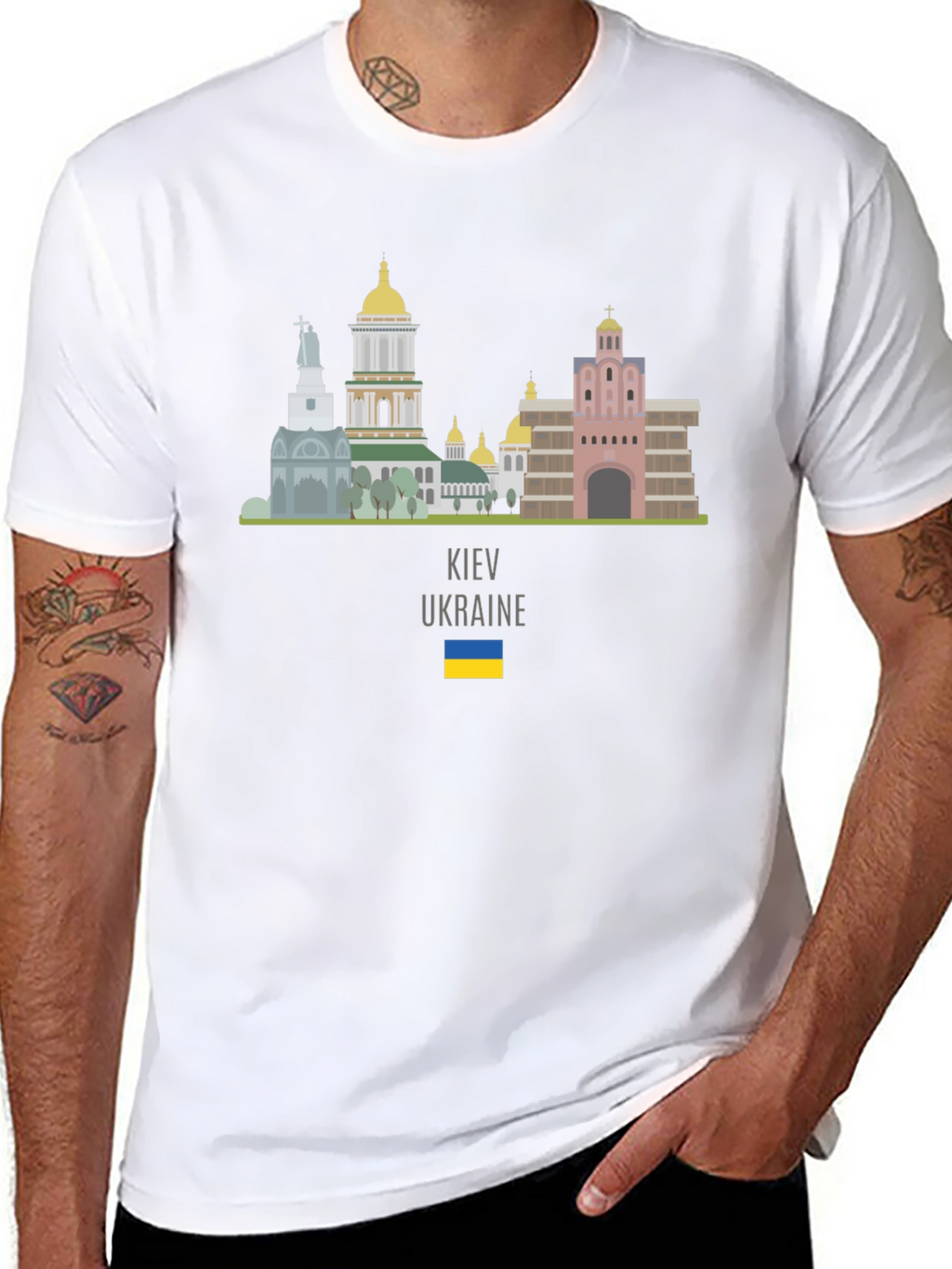 Kyiv Ukraine Skyline T-Shirt Black Crew Neck