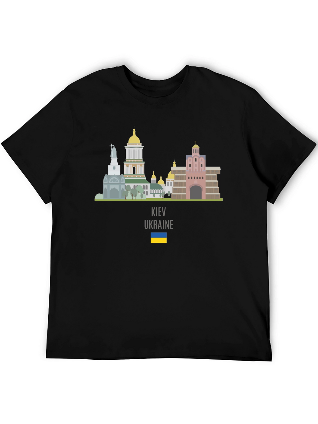Kyiv Ukraine Skyline T-Shirt Black Crew Neck