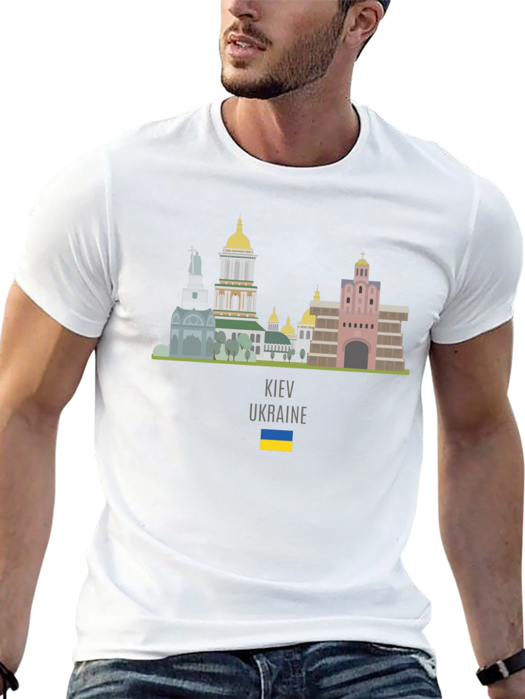Kyiv Ukraine Skyline T-Shirt Black Crew Neck