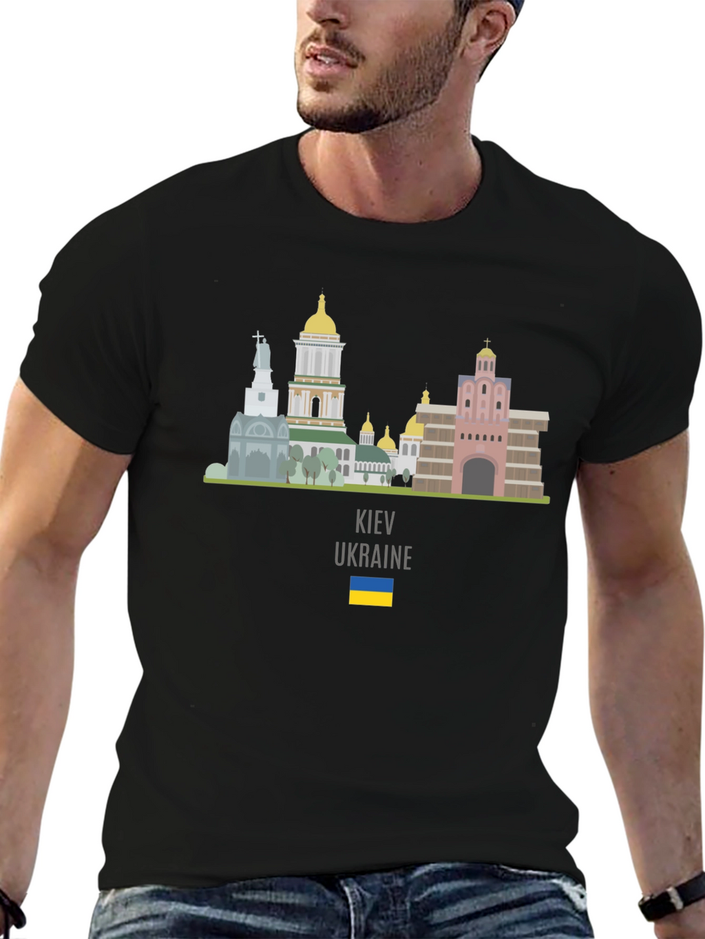 Kyiv Ukraine Skyline T-Shirt Black Crew Neck