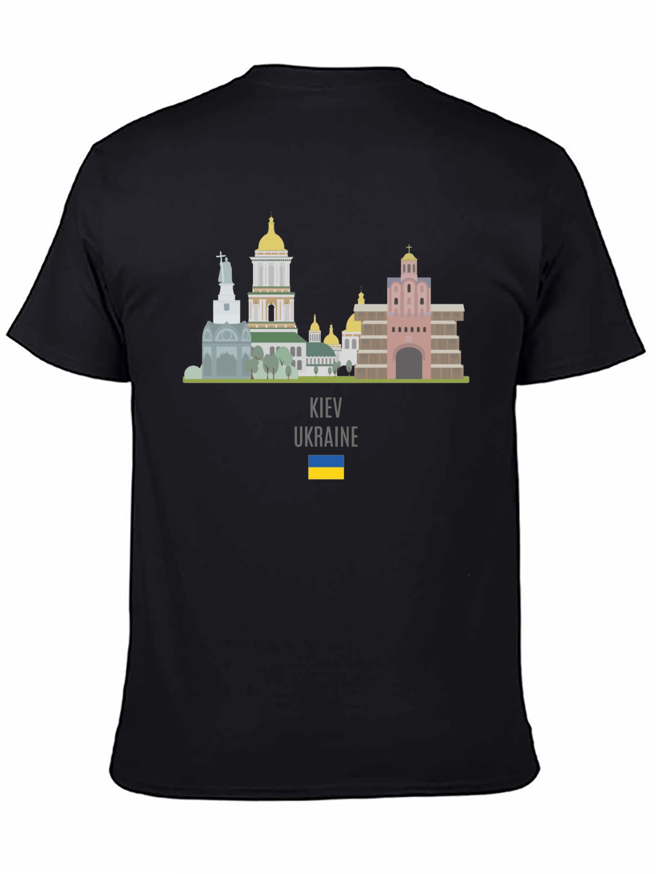 Kyiv Ukraine Skyline T-Shirt Black Crew Neck