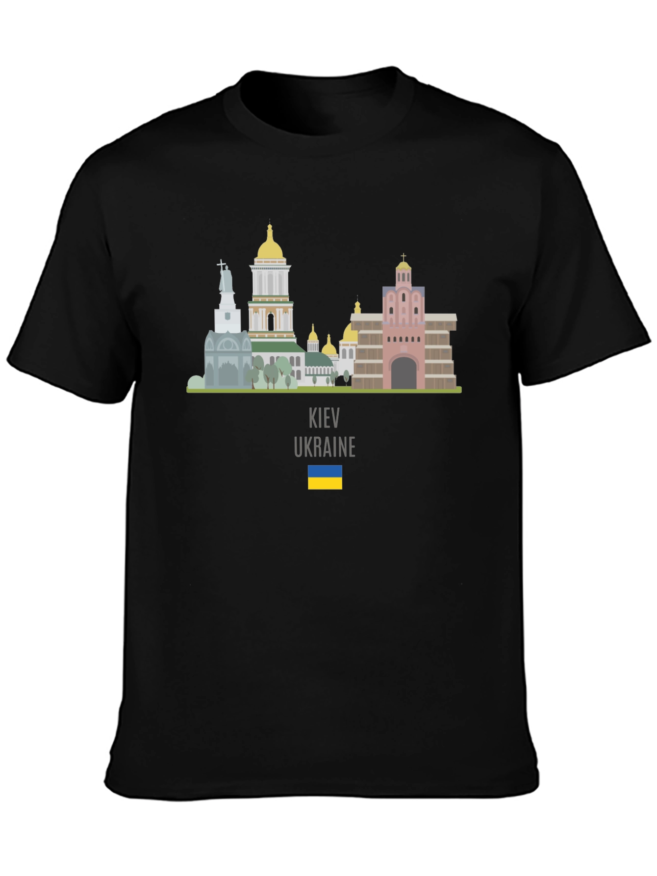 Kyiv Ukraine Skyline T-Shirt Black Crew Neck