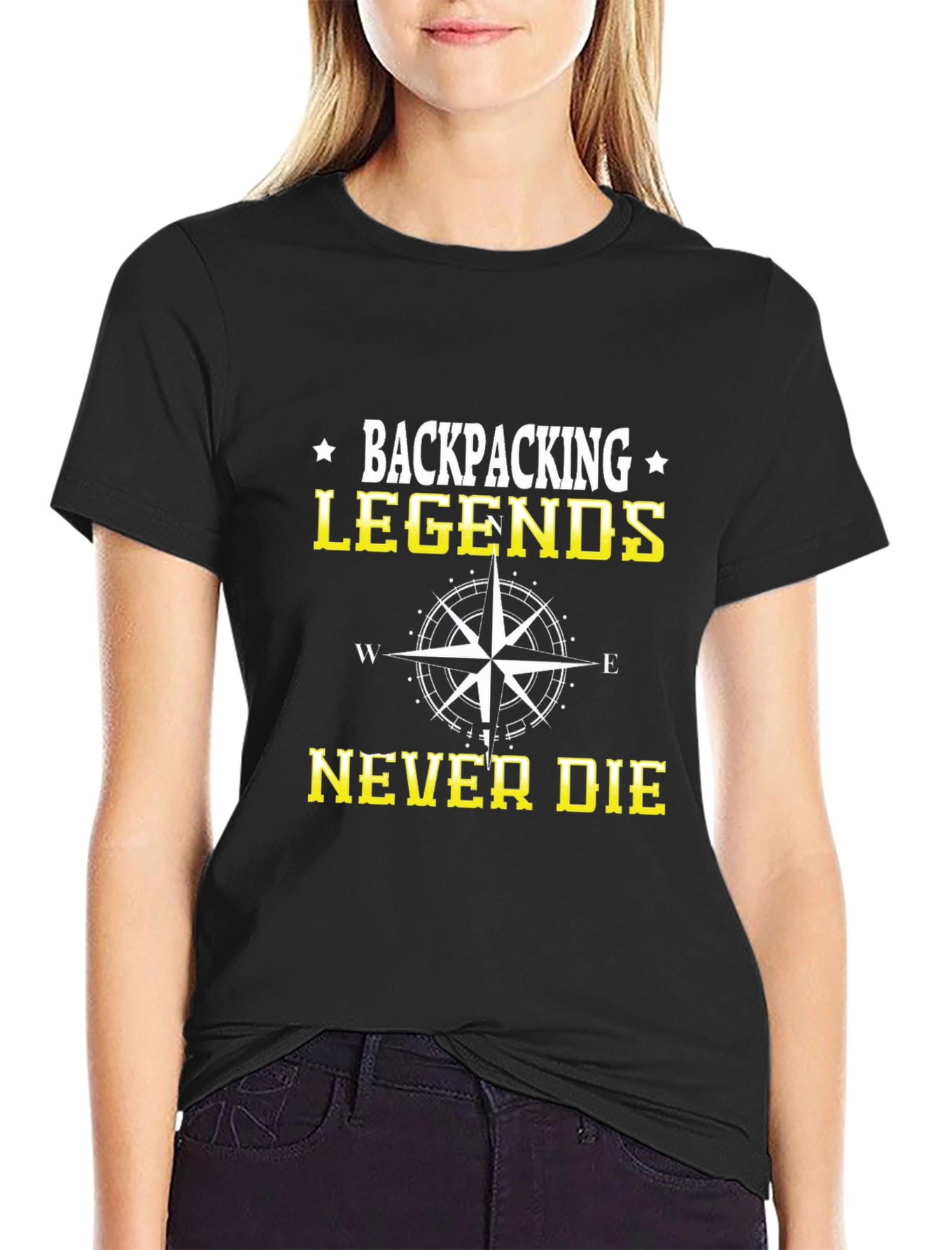 Backpacking Legends Never Die Black Graphic T-Shirt
