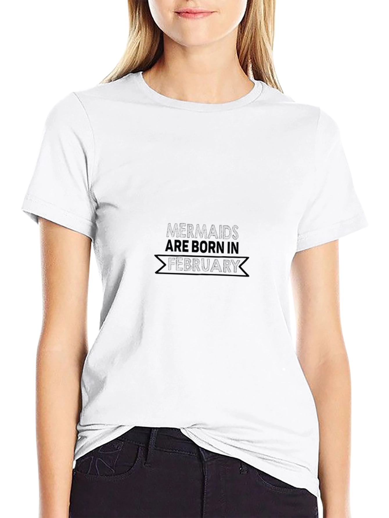 Mermaids Born in February Black T-Shirt