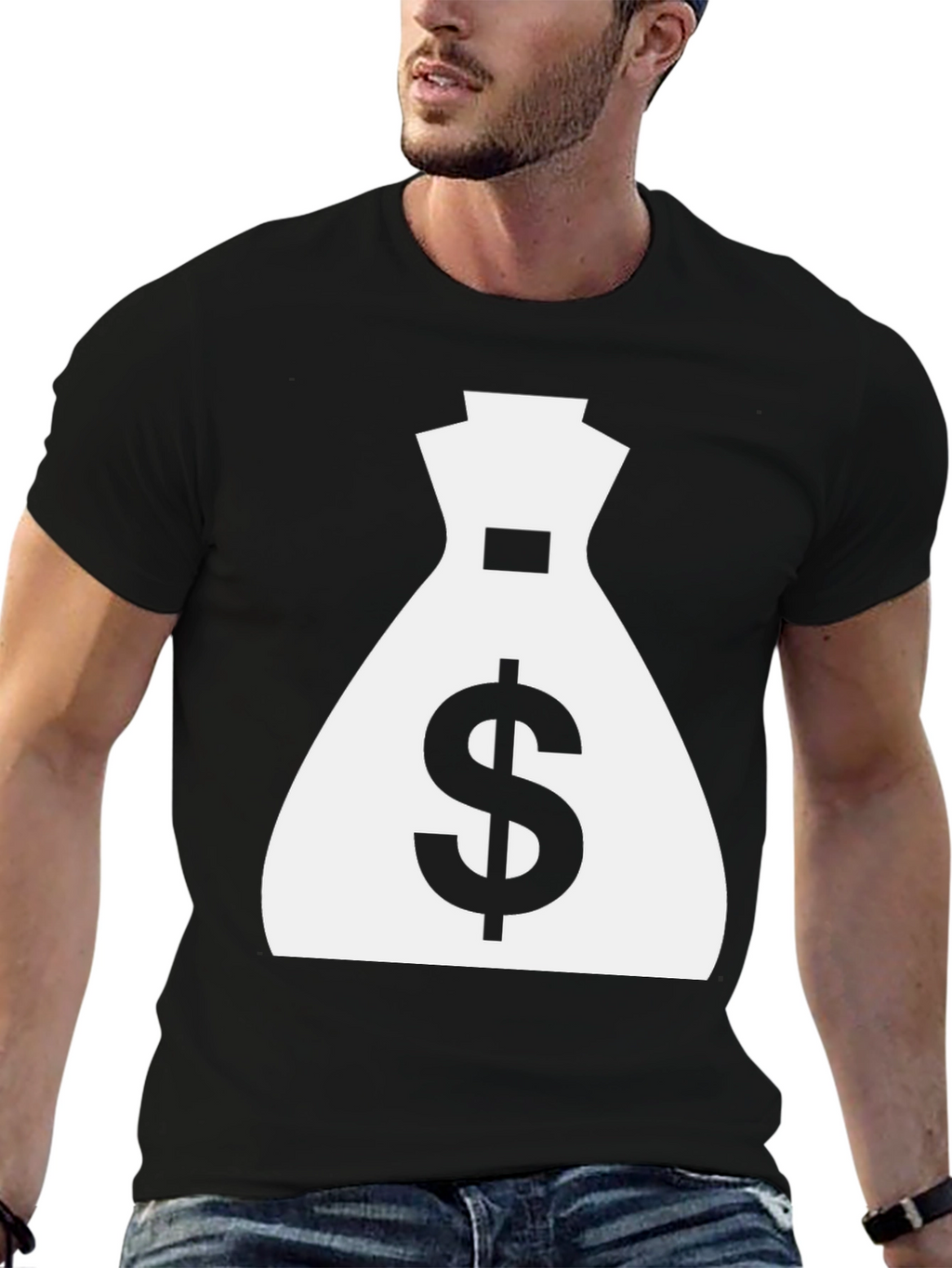 Money Bag Graphic Tee - Black Cotton Shirt