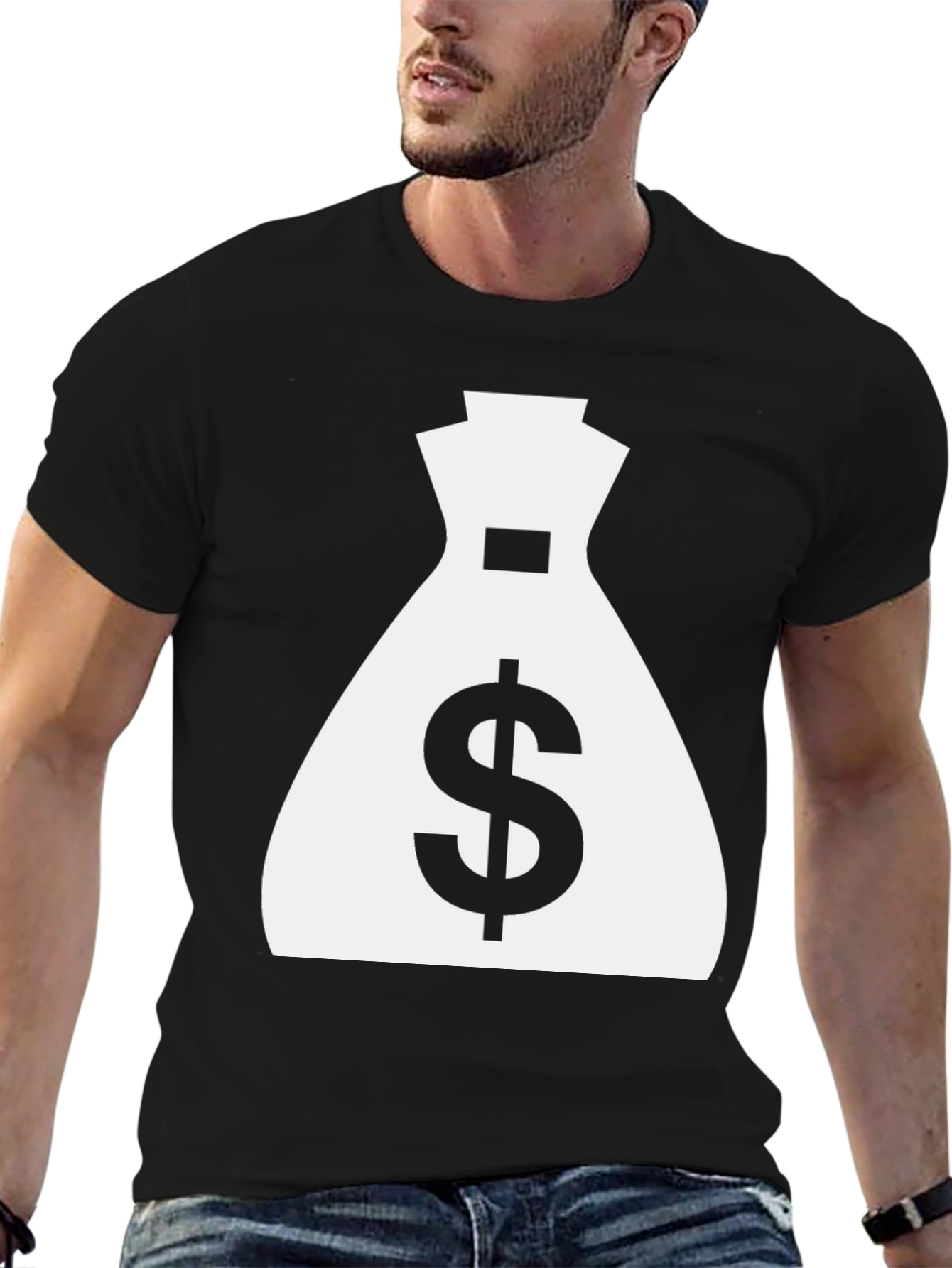 Money Bag Graphic Tee - Black Cotton Shirt